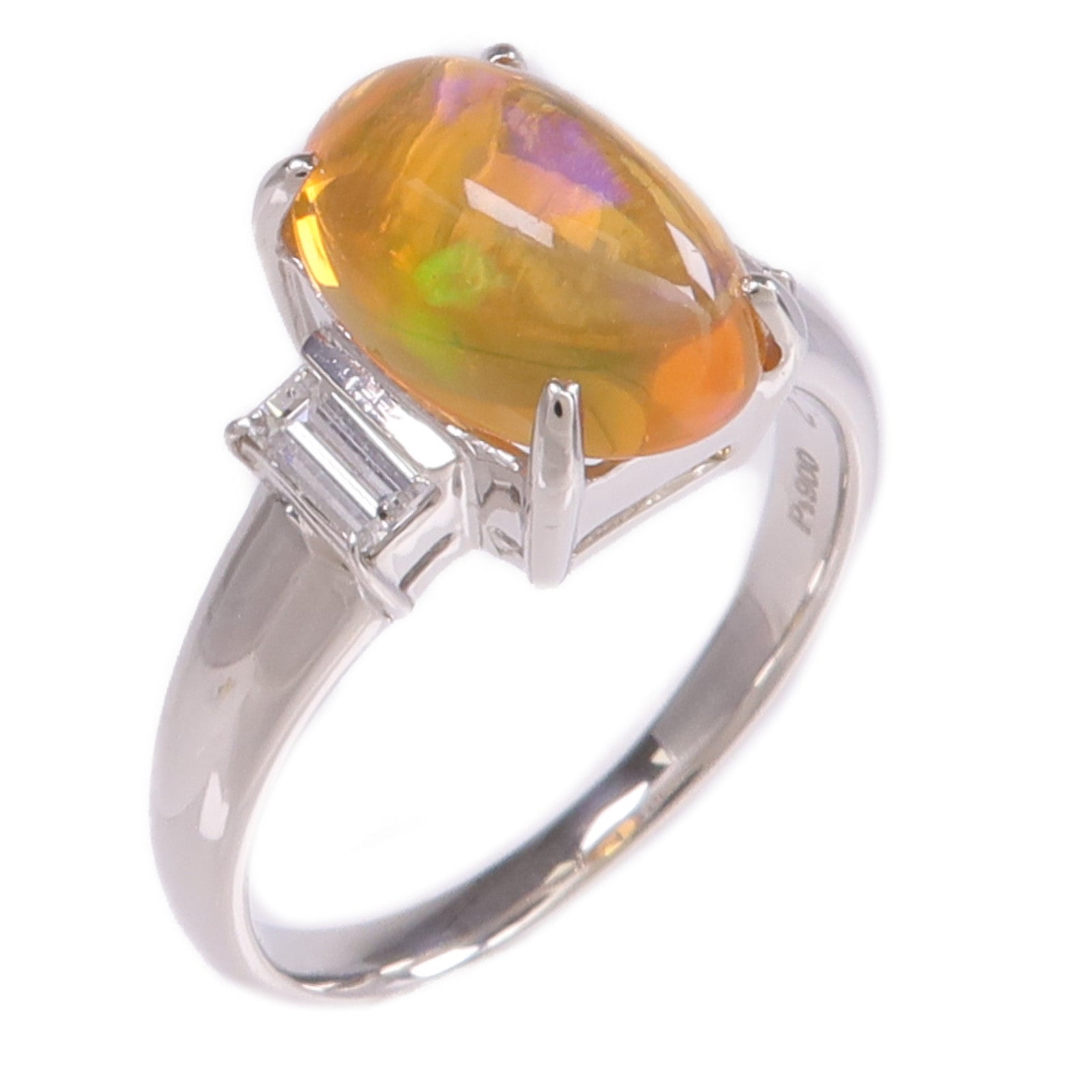 JEWELRY PT900鉑金Fire Opal Diamond Ring火蛋白石/鑽石戒指US#6.75