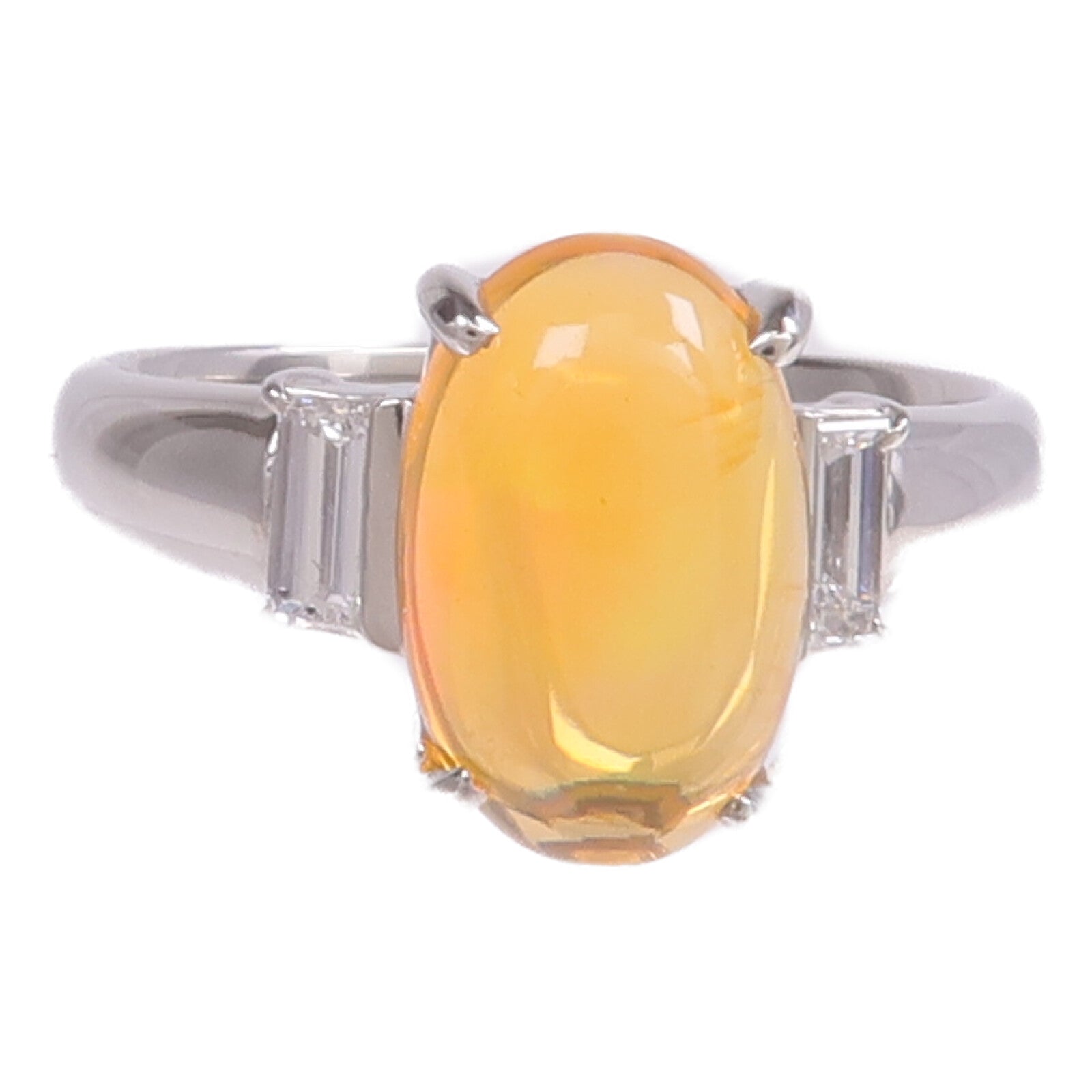 JEWELRY PT900鉑金Fire Opal Diamond Ring火蛋白石/鑽石戒指US#6.75