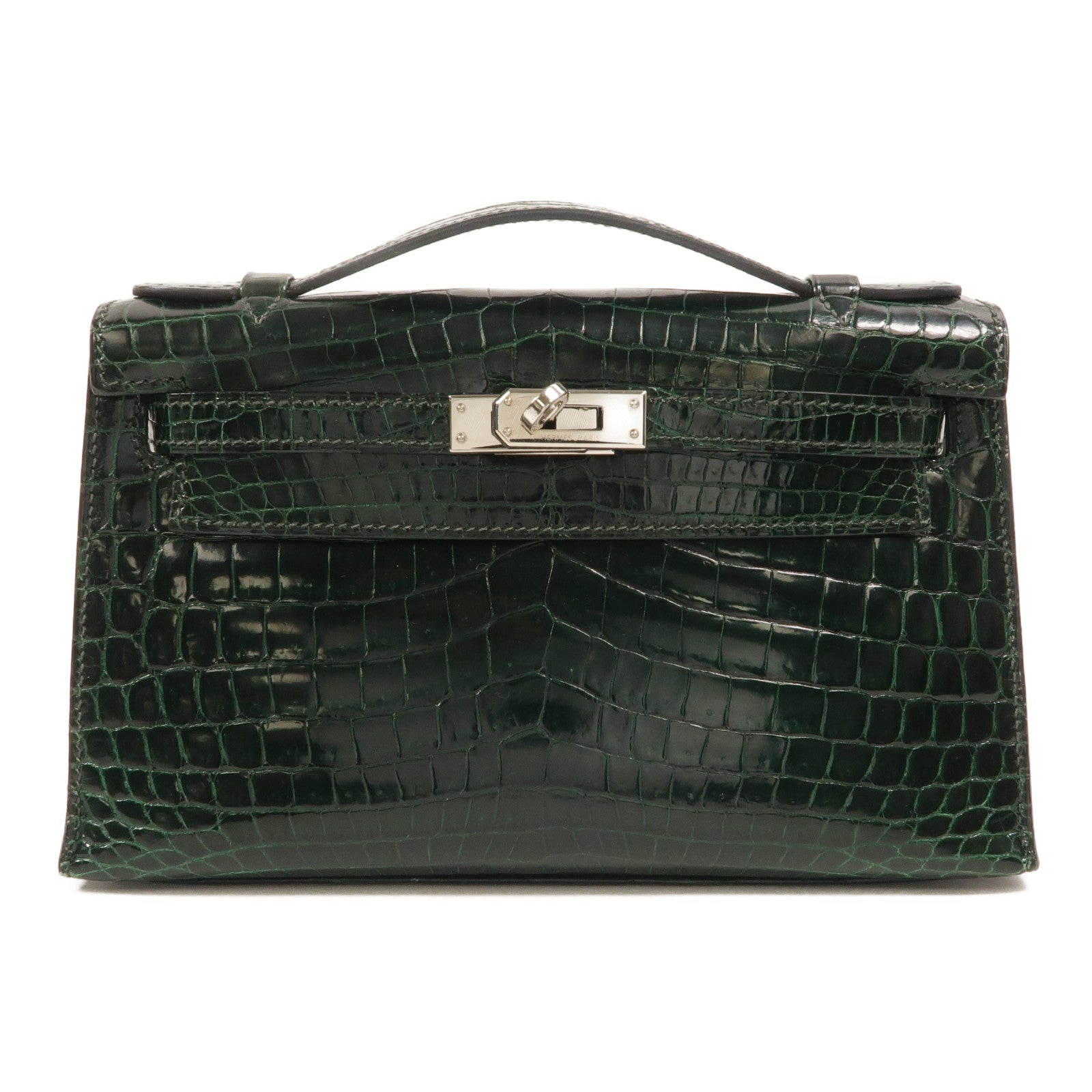 HERMES Alligator皮革Kelly Pochette手挽袋Vert Fonce