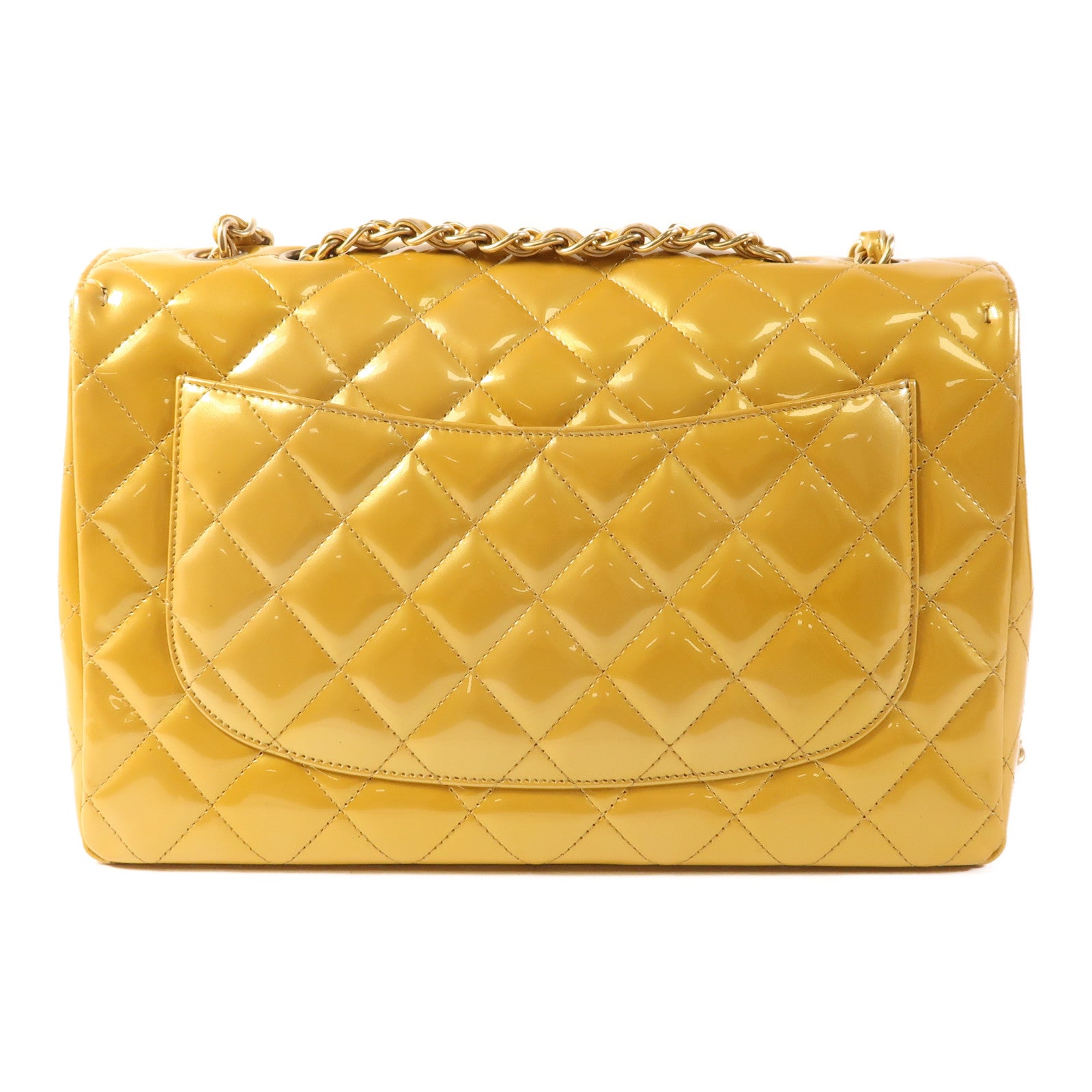 CHANEL 漆皮皮革Large Classic金扣鏈帶肩背袋