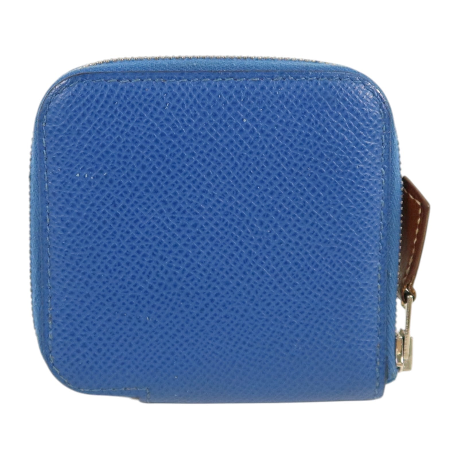 HERMES Epsom皮革Silk In Coin Purse銀扣零錢包Bleu Electrique