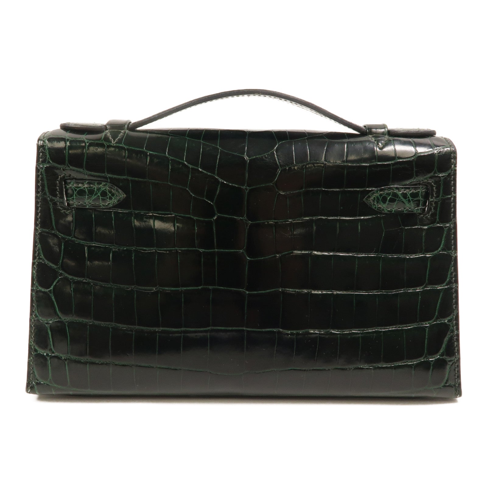HERMES Alligator皮革Kelly Pochette手挽袋Vert Fonce