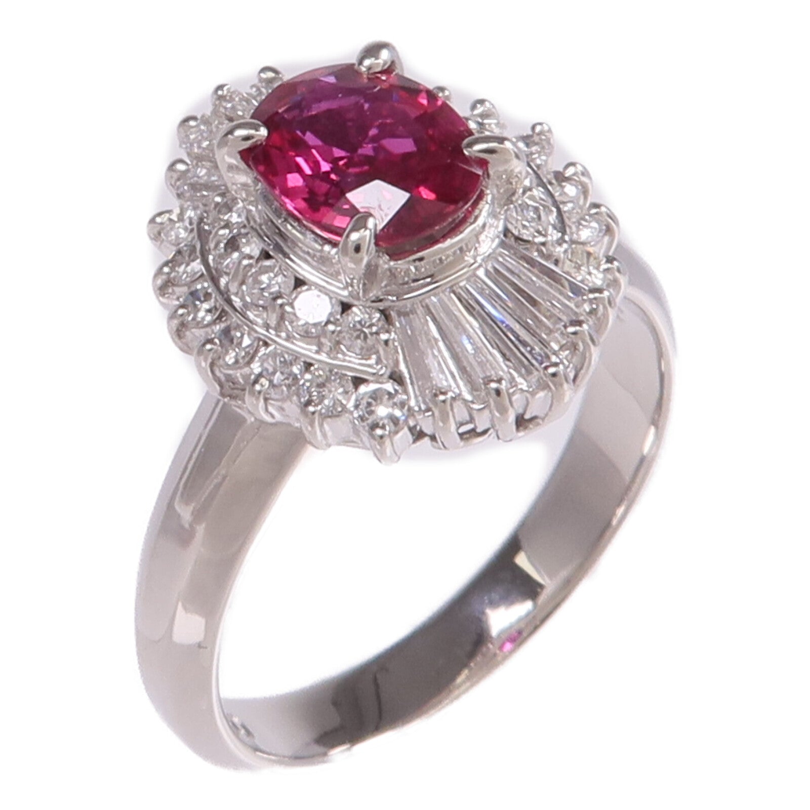 JEWELRY PT900鉑金Ruby Diamond Ring紅寶石/鑽石戒指US#4.75