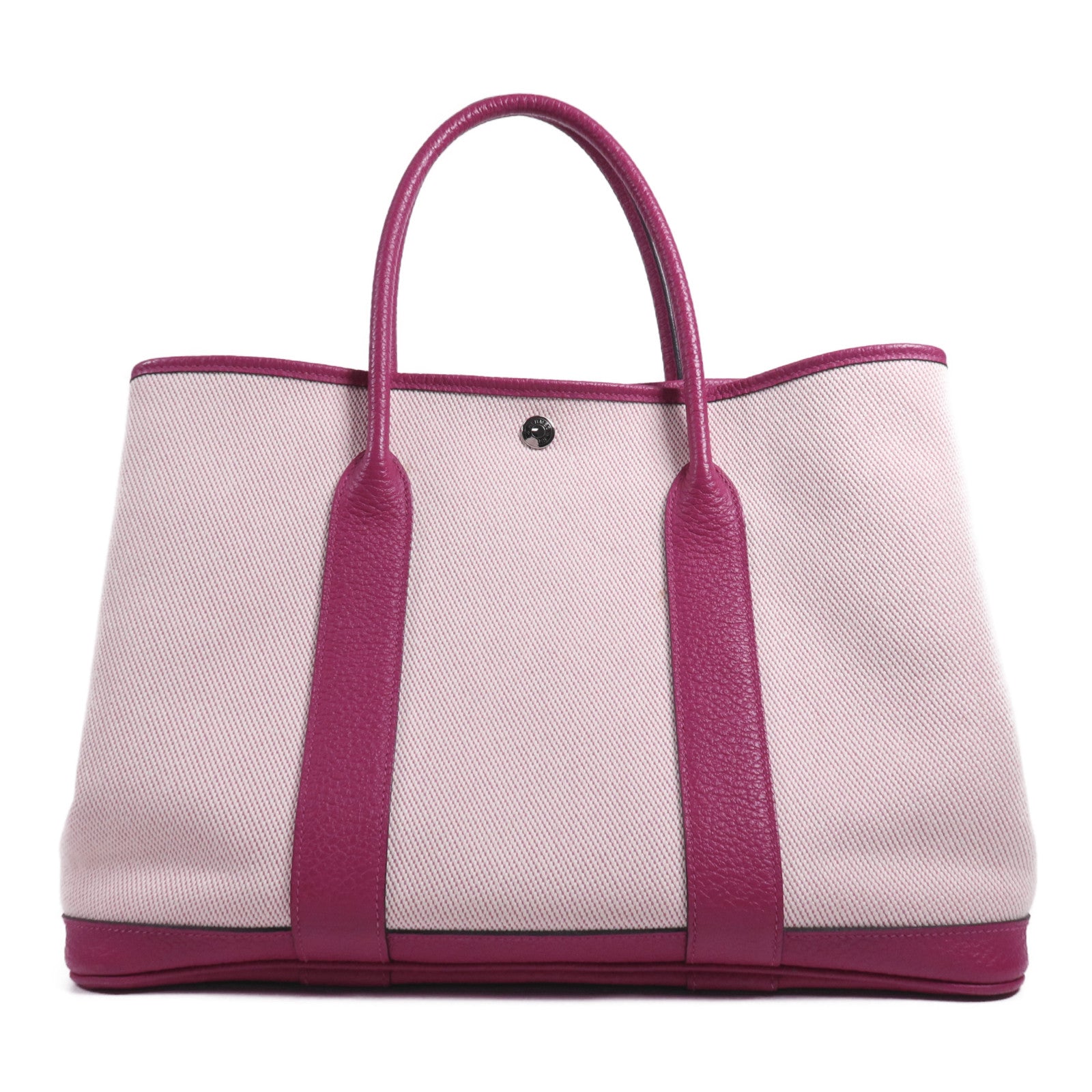 HERMES 【Hermes Fair】帆布/皮革Garden Party PM銀扣手挽袋Rose Pourpre