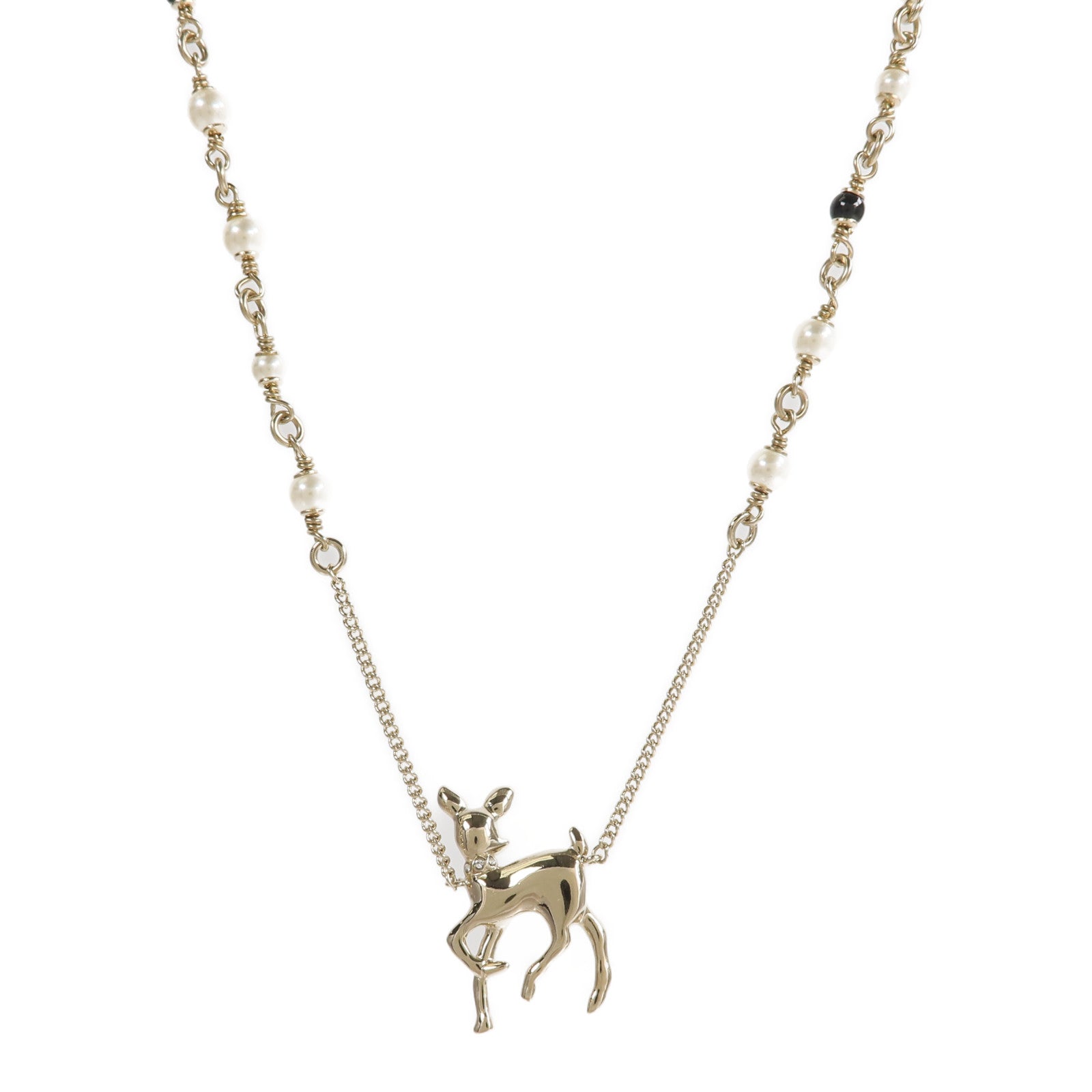 CHANEL 金屬Crystal Pearl Deer Necklace項鍊