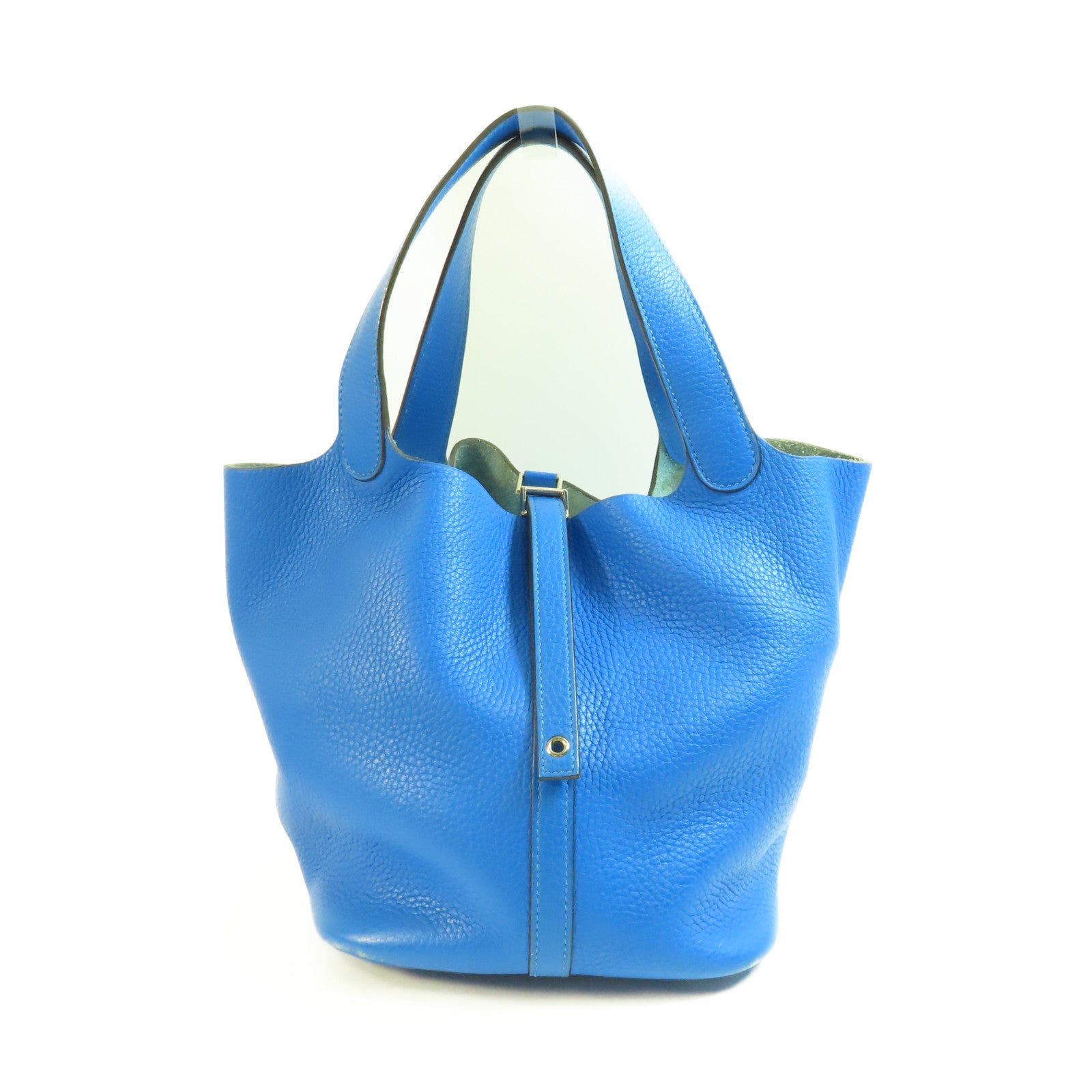 HERMES PHW Picotin MM Handbag Tote Clemence Leather Bleu Hydra