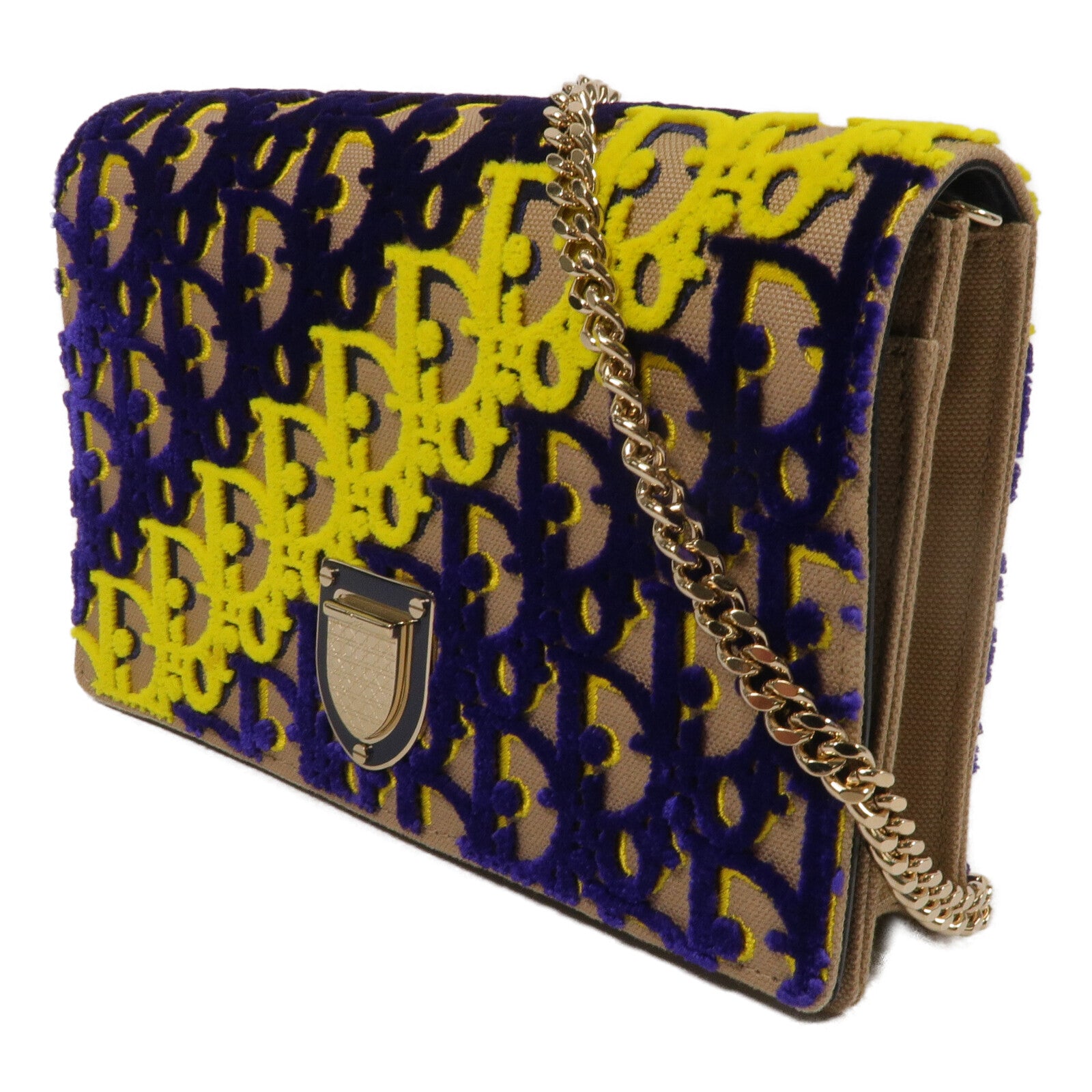 Dior 天鵝絨/帆布Wallet On Chain鏈帶肩背袋