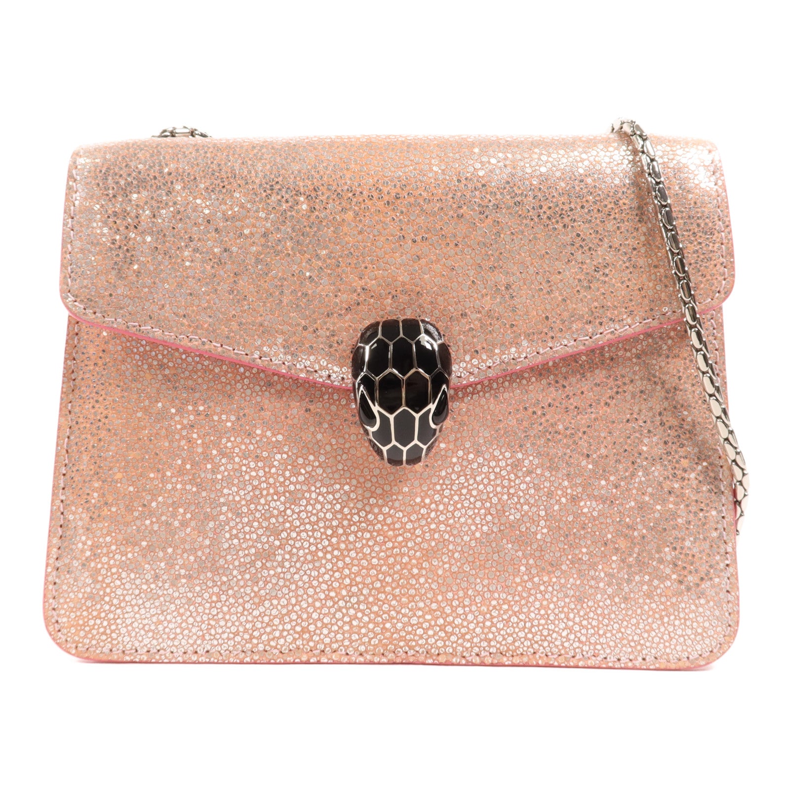 BVLGARI 魔鬼魚皮革Serpenti Forever銀扣鏈帶肩背袋