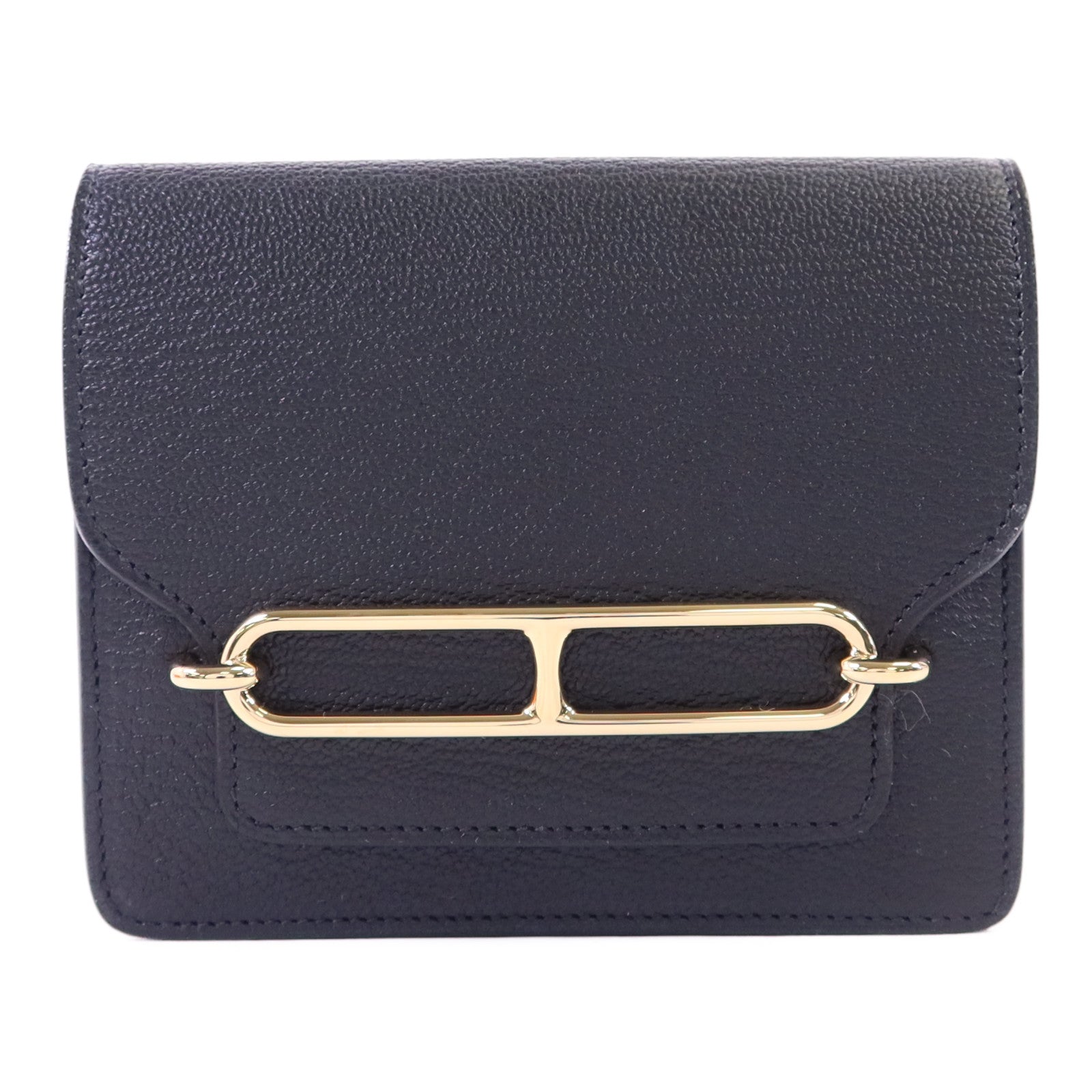 HERMES 【激減優惠】Chevre皮革Roulis Slim Wallet金扣錢包Noir