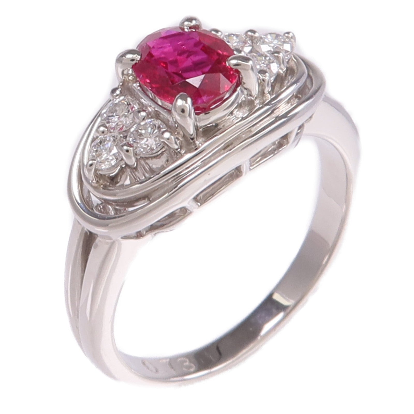 JEWELRY PT900鉑金Ruby Diamond Ring紅寶石/鑽石戒指US#5.75