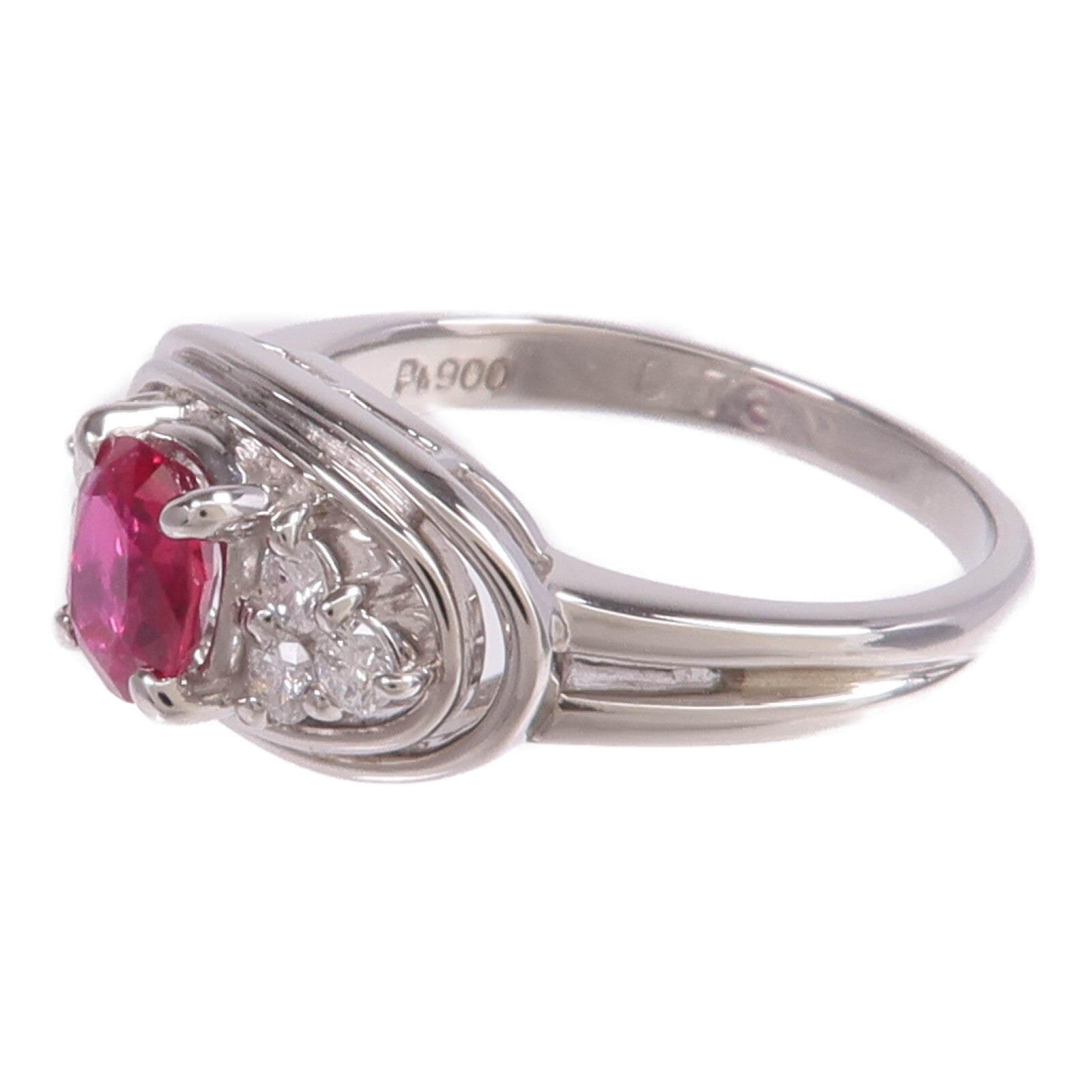 JEWELRY PT900鉑金Ruby Diamond Ring紅寶石/鑽石戒指US#5.75