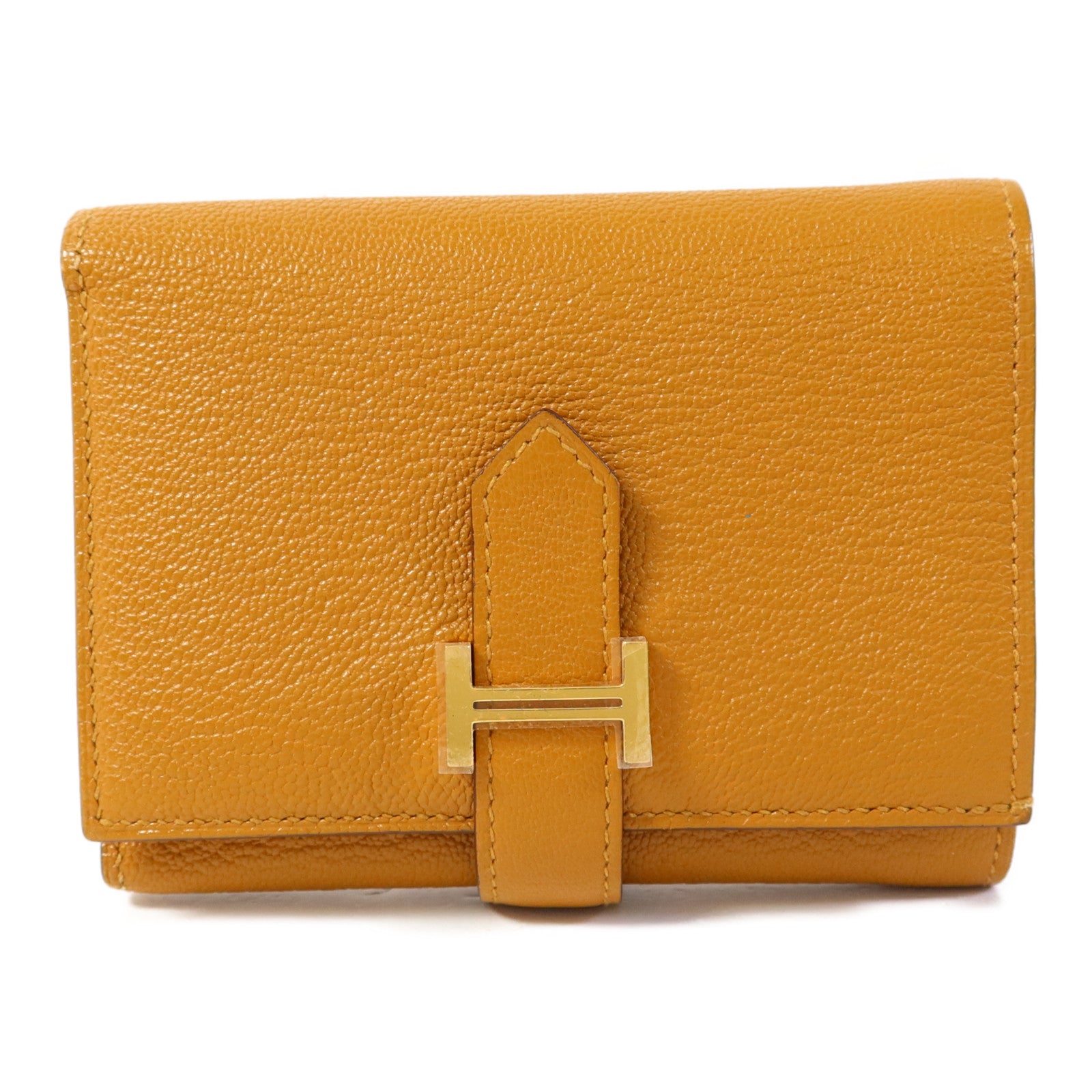 HERMES Chevre皮革Bearn Wallet金扣錢包Sesame