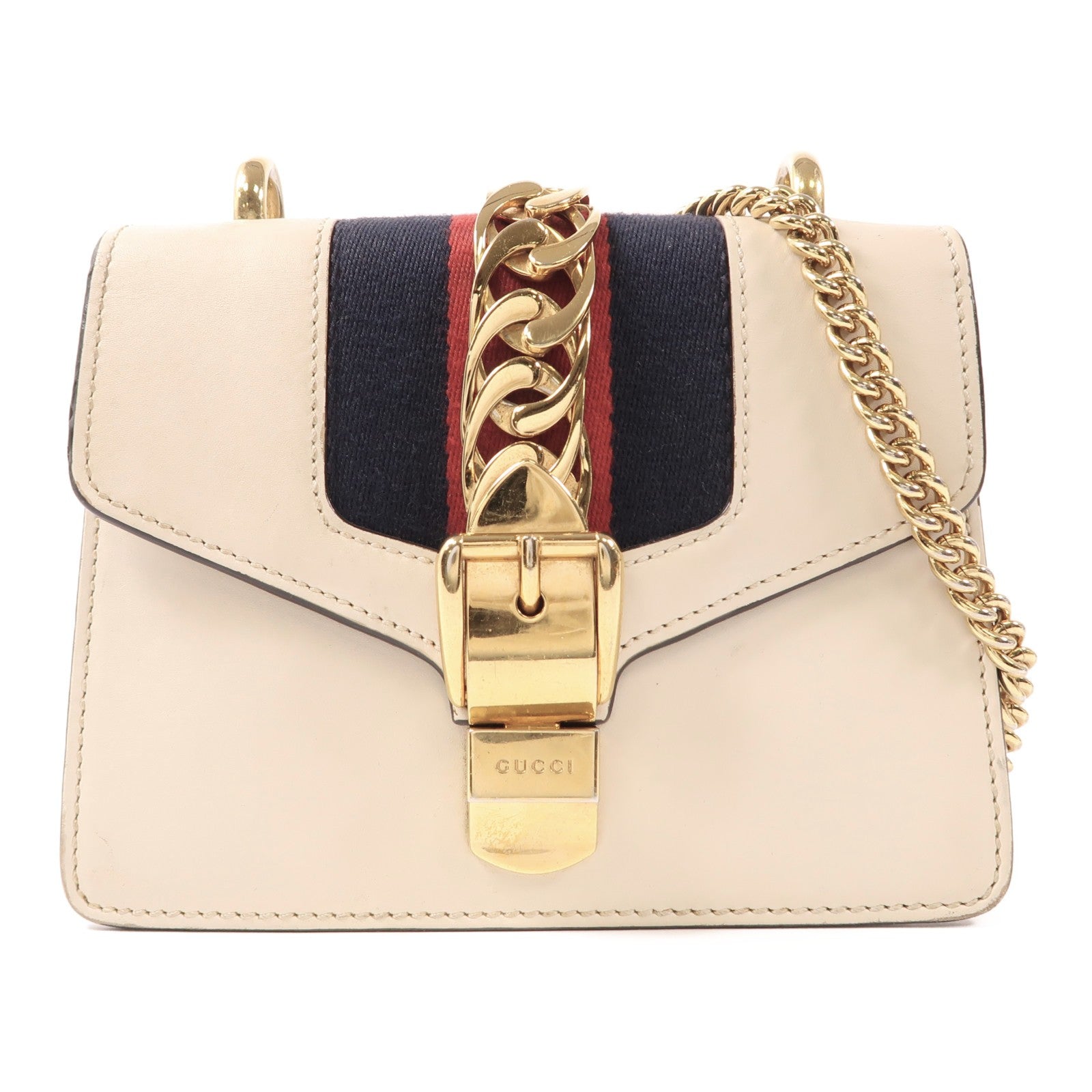 GUCCI GG GHW Sylvie Chain Shoulder Bag 431666 Calfskin Leather Beige