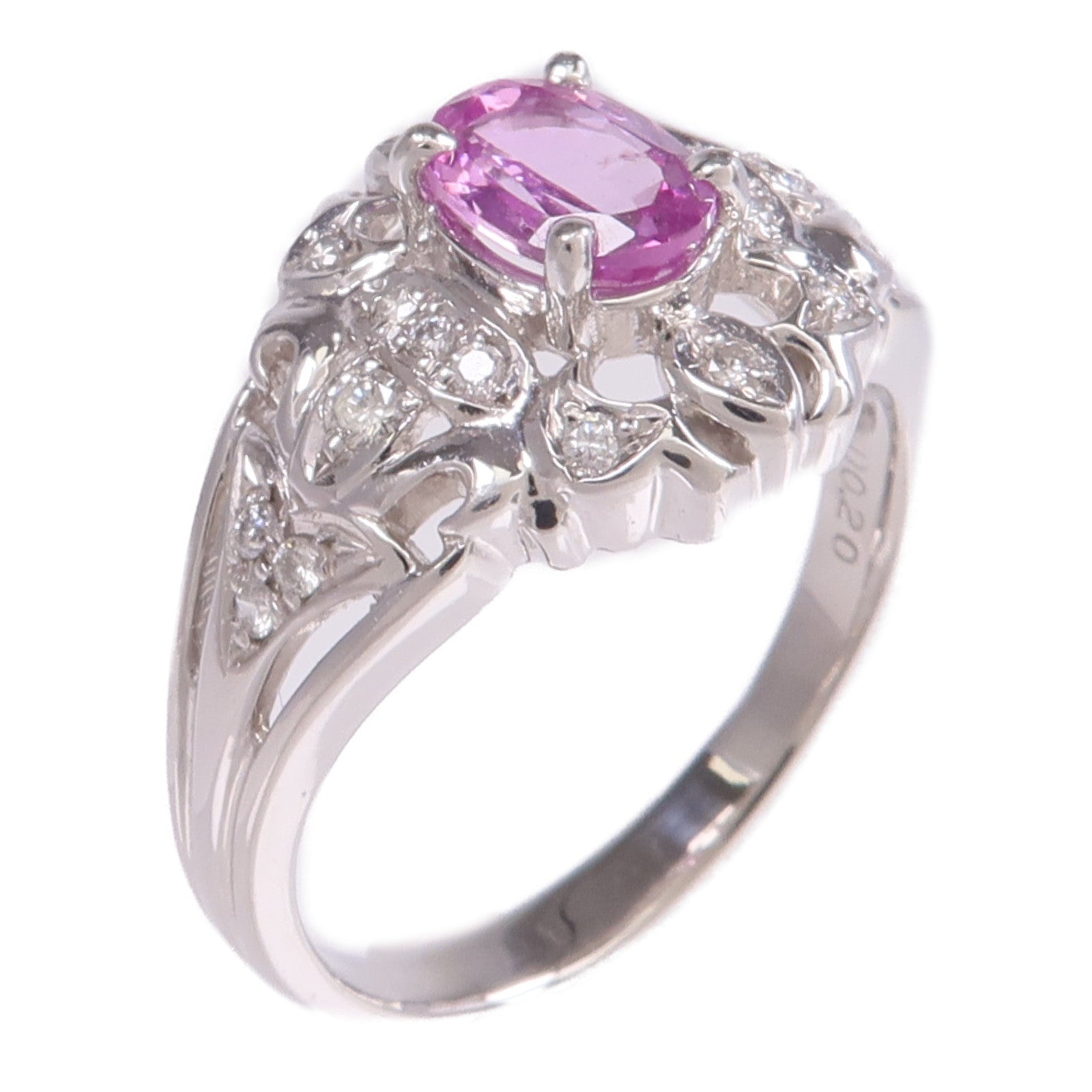 JEWELRY PT900鉑金Pink Sapphire Diamond Ring粉紅色藍寶石/鑽石戒指US#9