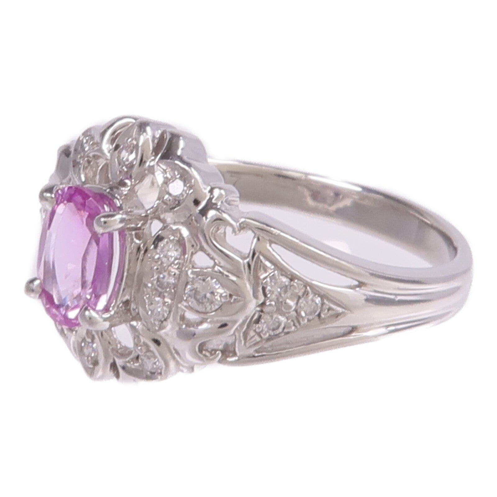 JEWELRY PT900鉑金Pink Sapphire Diamond Ring粉紅色藍寶石/鑽石戒指US#9