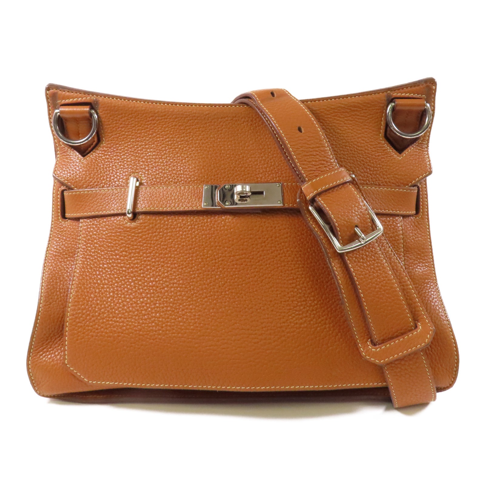 HERMES Clemence皮革Jypsiere 34銀扣肩背袋37 Gold