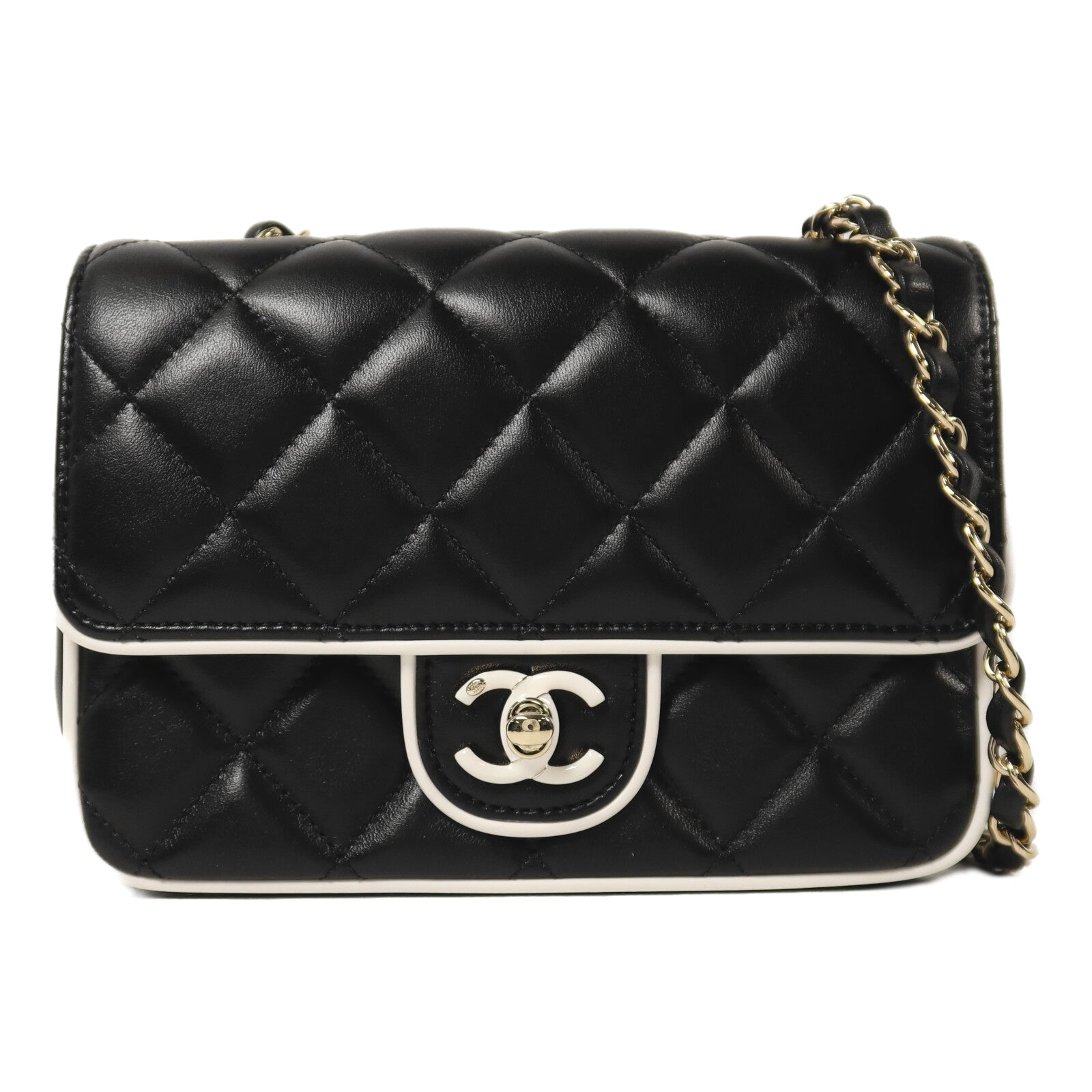 CHANEL 羊皮皮革Mini Flap金扣鏈帶肩背袋