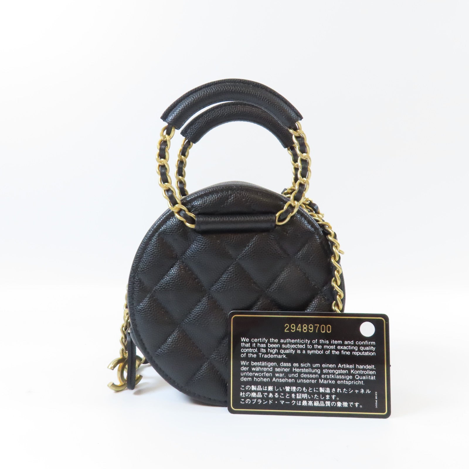 CHANEL 【激減優惠】菱格Caviar皮革Round Chain Bag金扣鏈帶手挽肩背兩用袋黑色