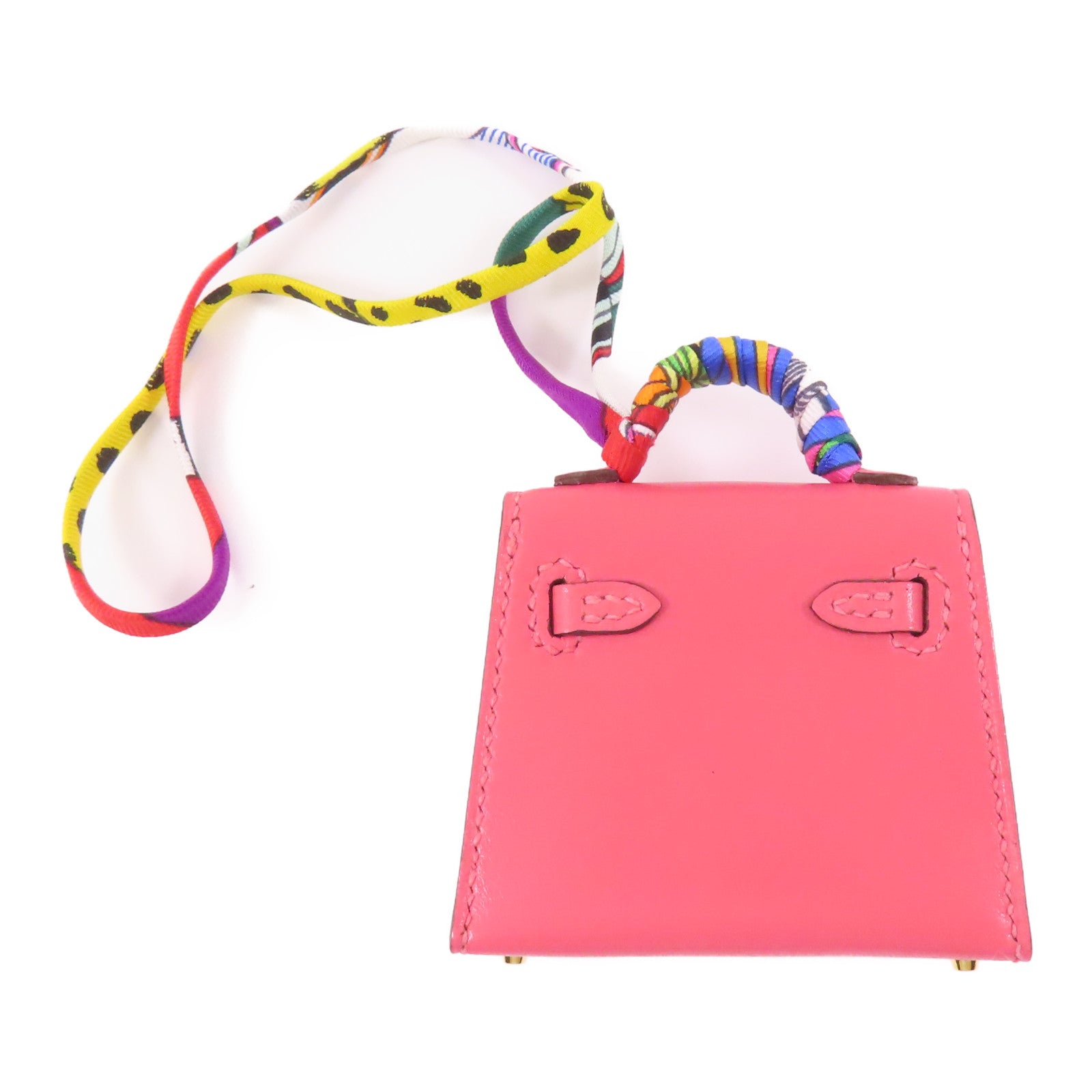 HERMES Tadelakt皮革Kelly Bag Charm金扣掛飾Rose Azalee