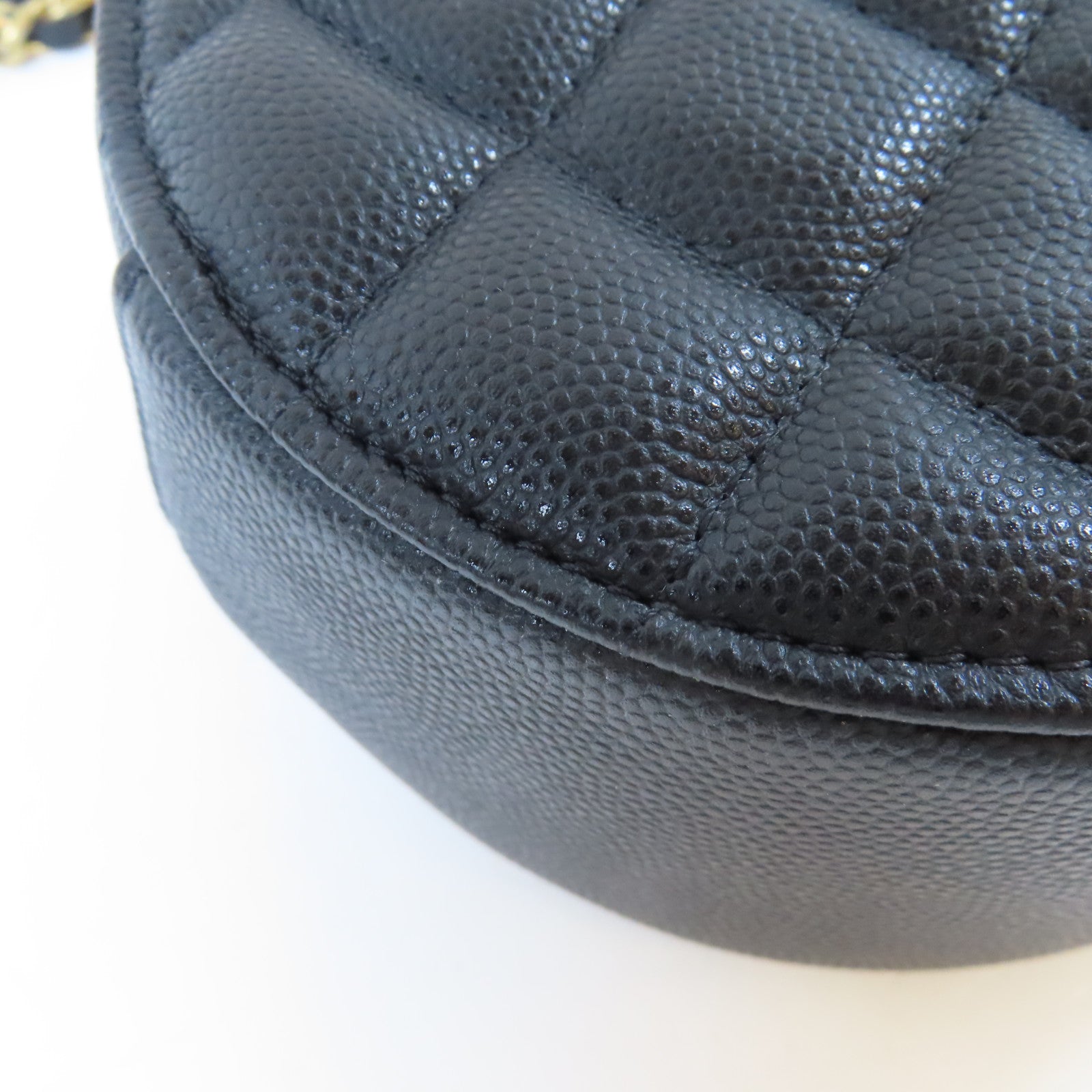 CHANEL 【激減優惠】菱格Caviar皮革Round Chain Bag金扣鏈帶手挽肩背兩用袋黑色