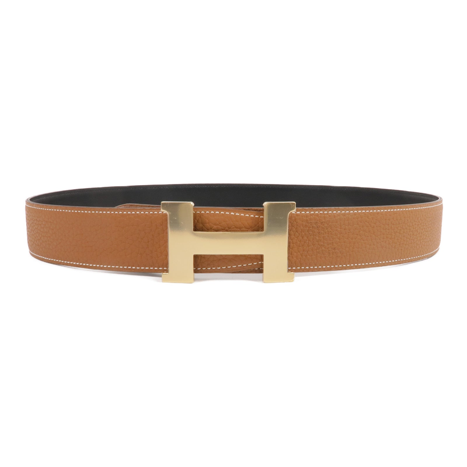 HERMES Togo/Box Calf皮革H Belt金扣皮帶Gold/Noir