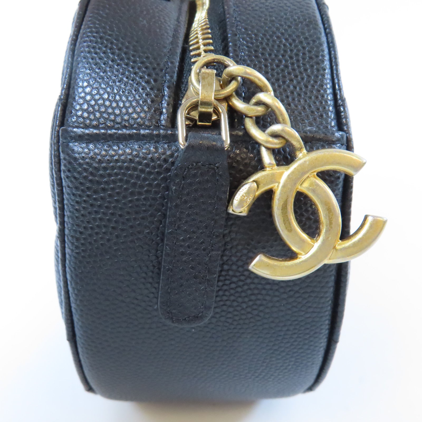 CHANEL 【激減優惠】菱格Caviar皮革Round Chain Bag金扣鏈帶手挽肩背兩用袋黑色