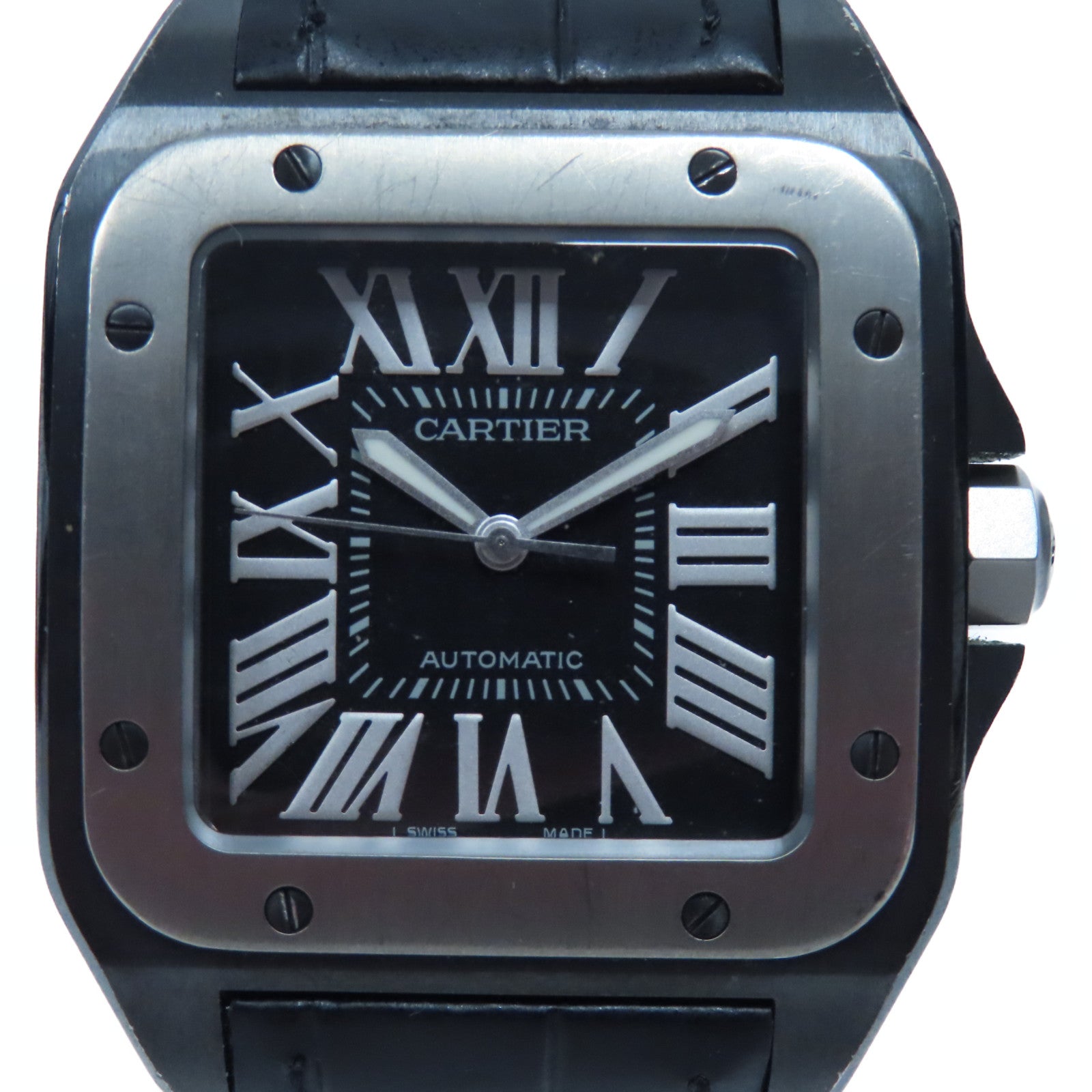 CARTIER Santos 100不鏽鋼/鈦金屬手錶自動機芯黑色