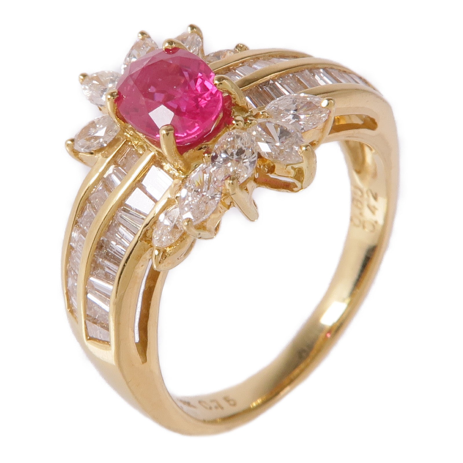 JEWELRY 18K黃金Ruby Ring紅寶石/鑽石戒指US#5.75