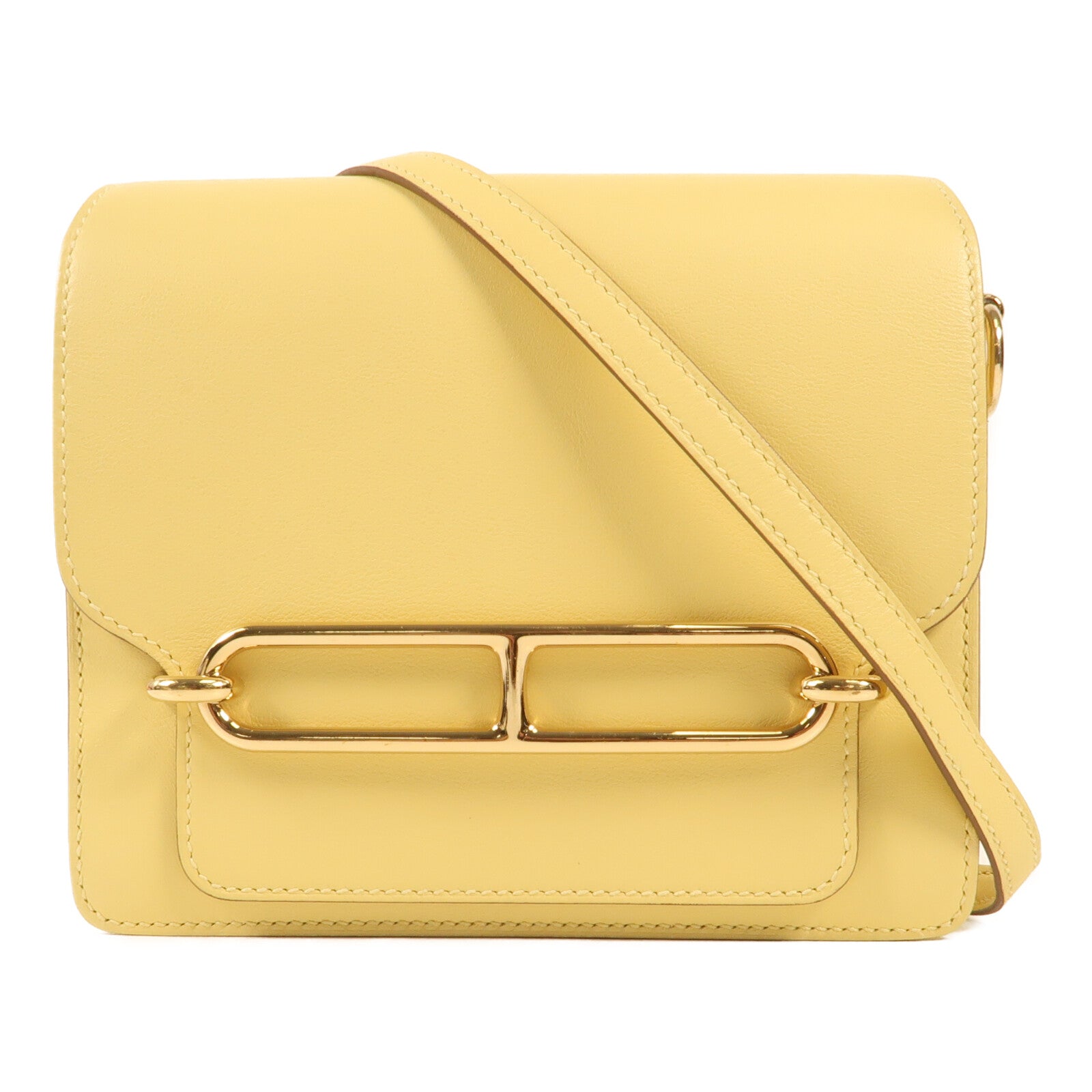 HERMES Swift皮革Mini Roulis金扣肩背袋Jaune Bourgeon