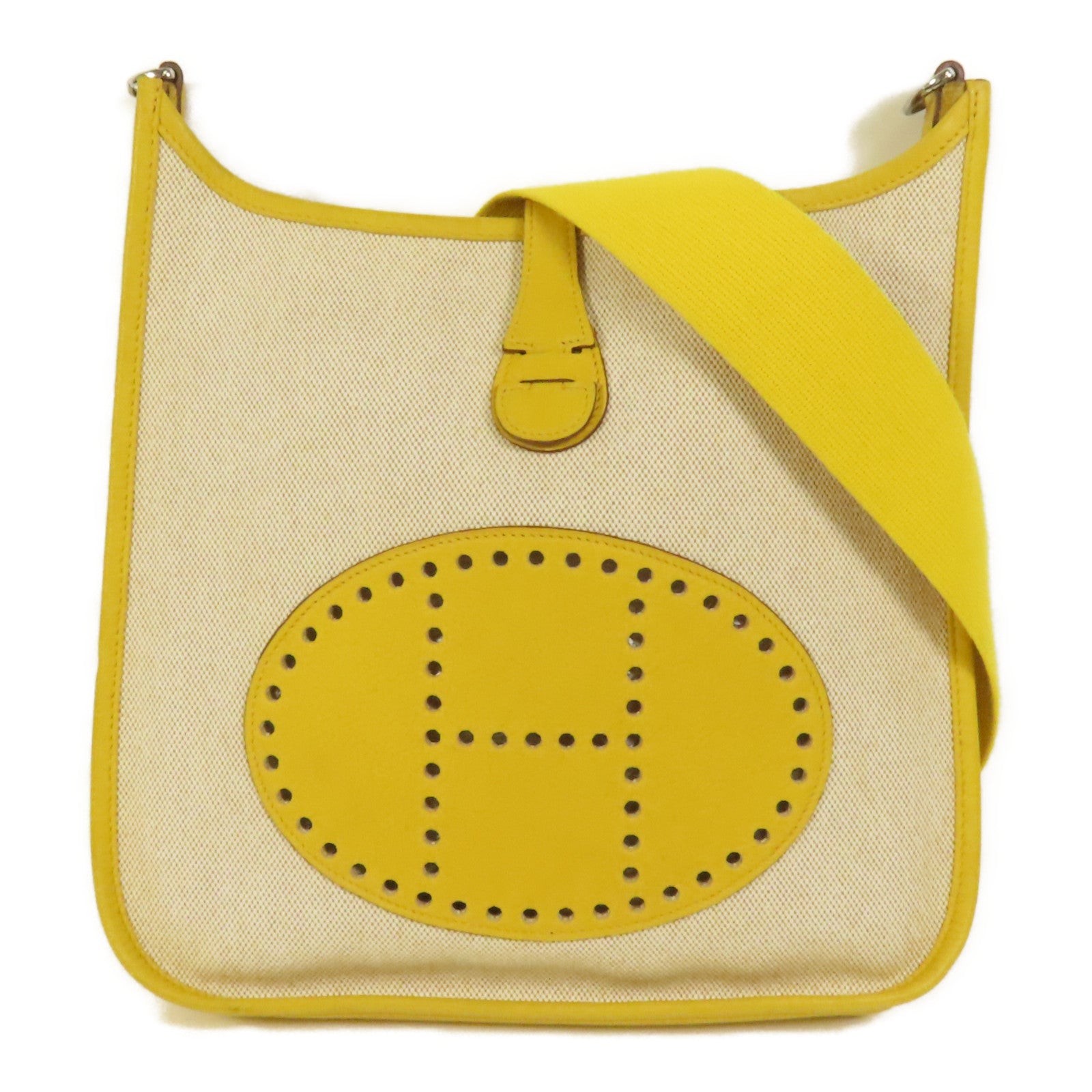 HERMES 帆布/皮革Evelyne PM銀扣肩背袋Soleil