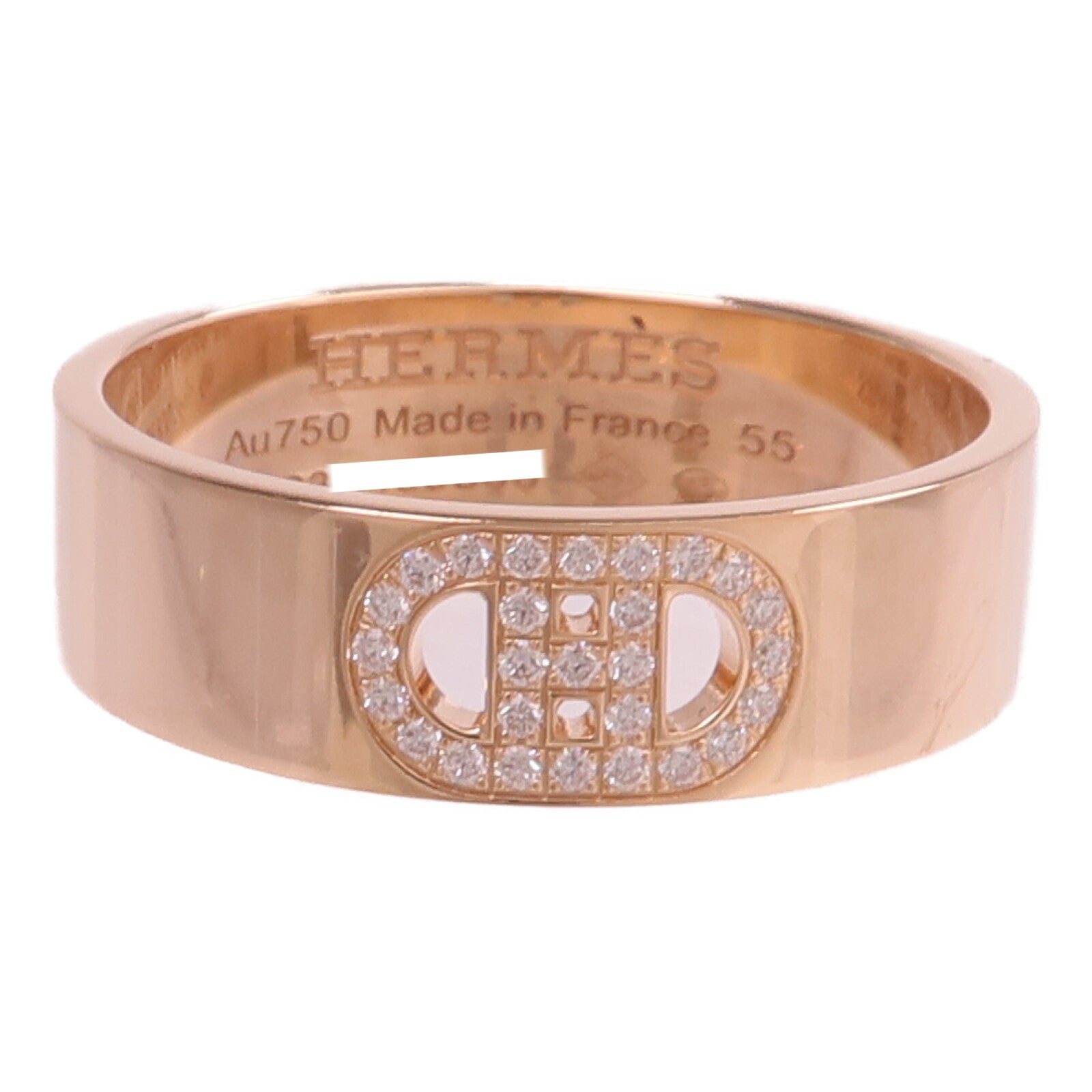 HERMES 18K玫瑰金H D'ancre Diamond鑽石戒指Hermes#55/US#7