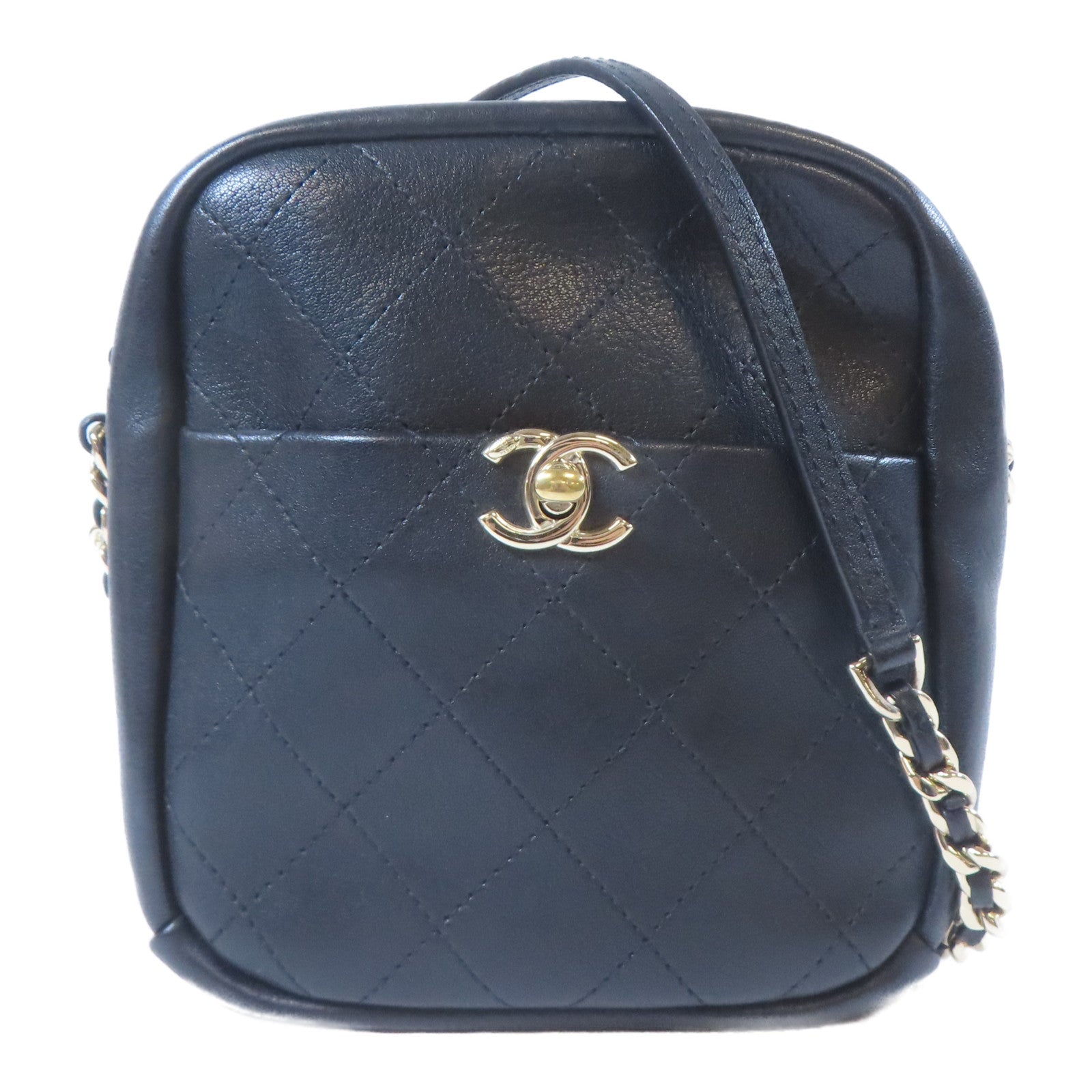 CHANEL 【激減優惠】菱格牛皮皮革Chain Shoulder Bag金扣鏈帶肩背袋黑色