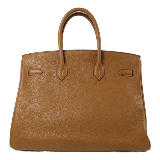 HERMES Clemence皮革/Lizard皮革Birkin 35手挽袋Gold/Marron