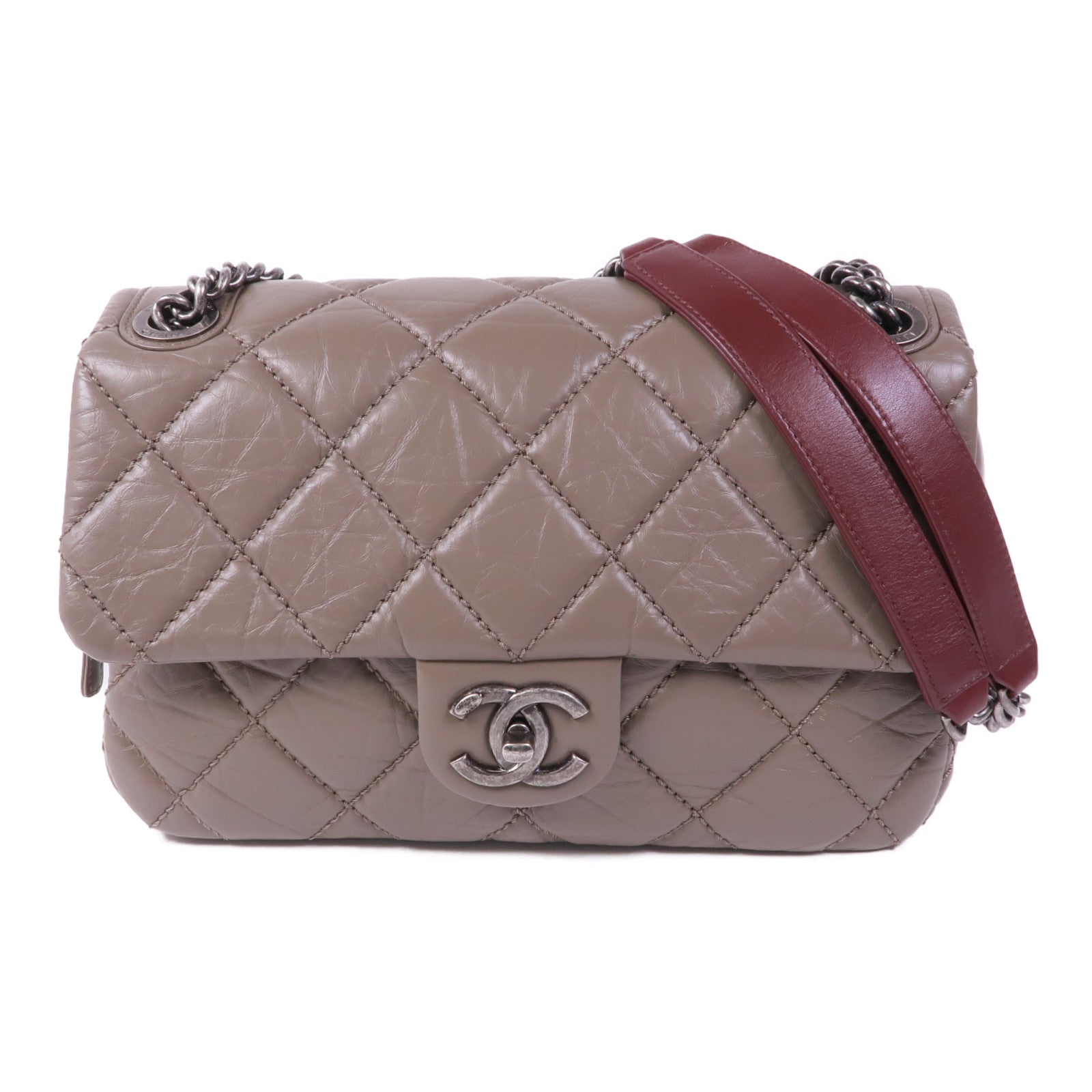 CHANEL 羊皮皮革Chain Shoulder銀扣鏈帶肩背袋