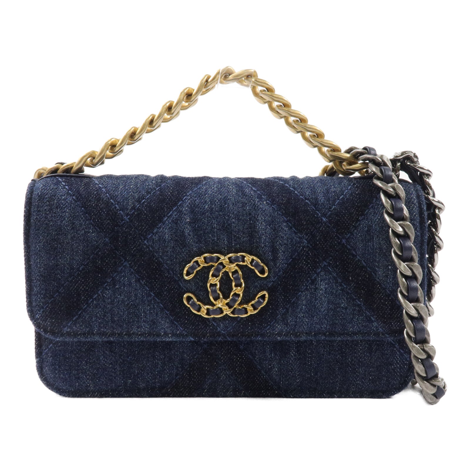 CHANEL 牛仔布19 Wallet On Chain鏈帶手挽肩背兩用袋