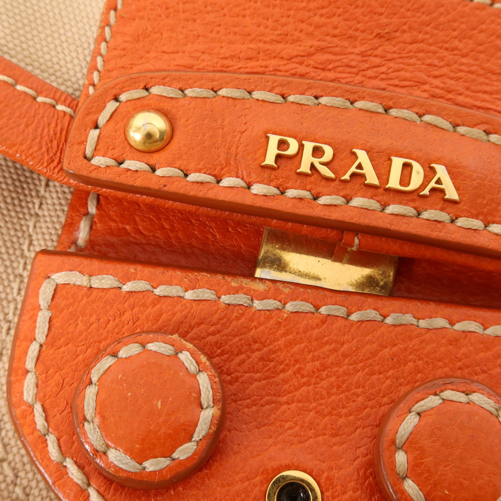 PRADA 帆布/皮革2 Way Shoulder金扣手挽肩背兩用袋