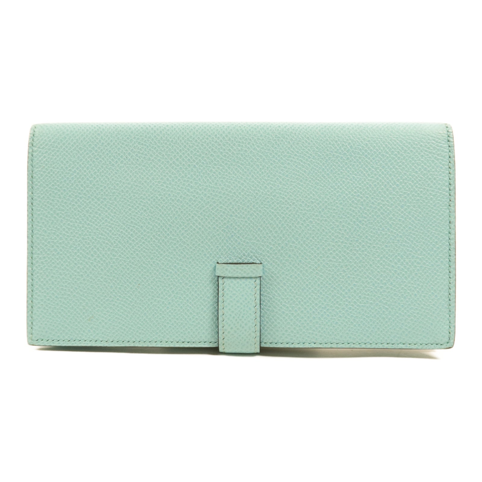 HERMES Epsom皮革Bearn W Snap銀扣長錢包Bleu Atoll