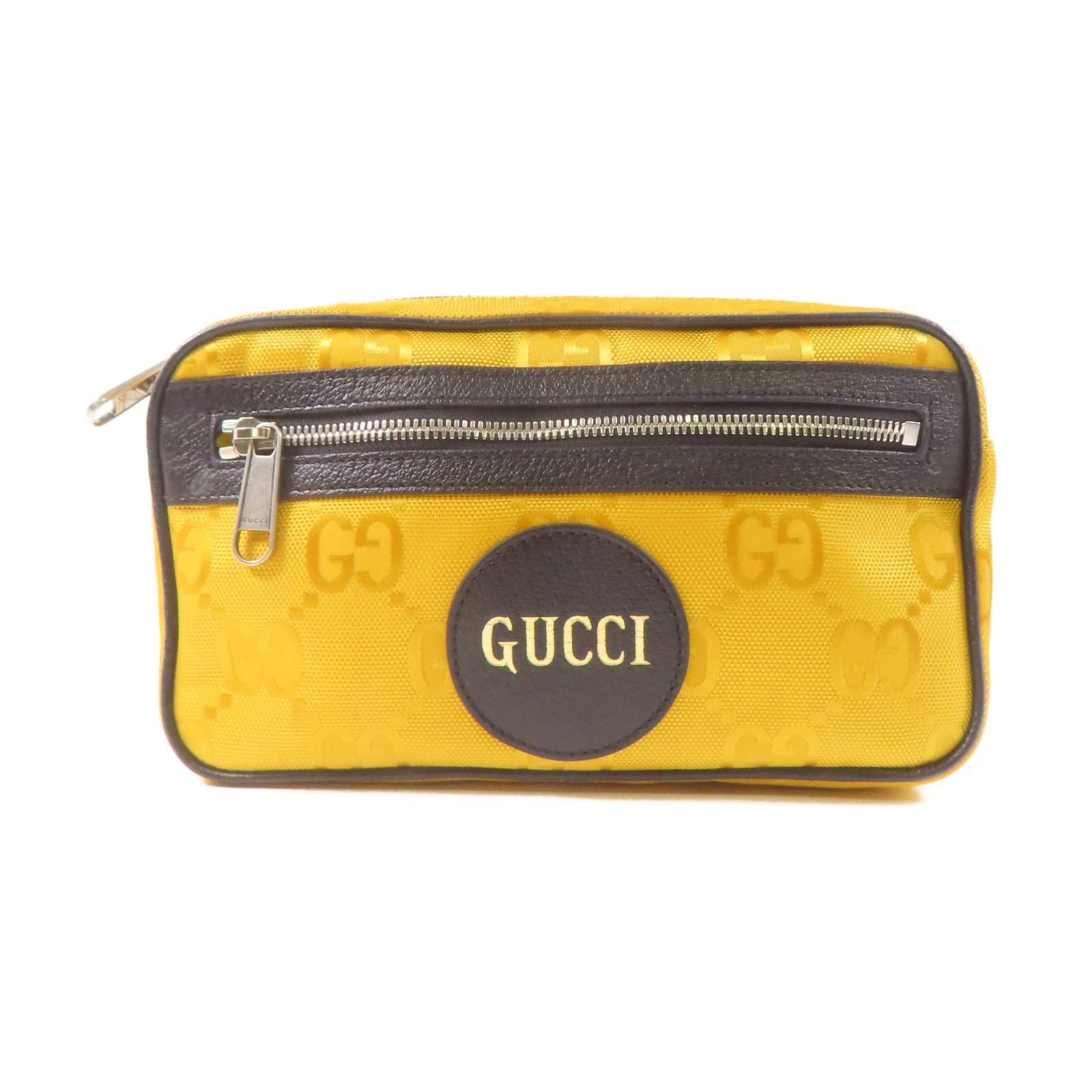 GUCCI 尼龍/皮革Waist Bag銀扣腰包黃色