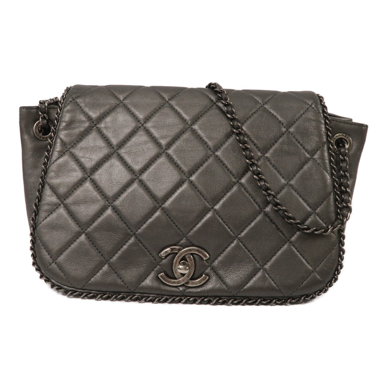 CHANEL 牛皮皮革Chain Shoulder鏈帶肩背袋