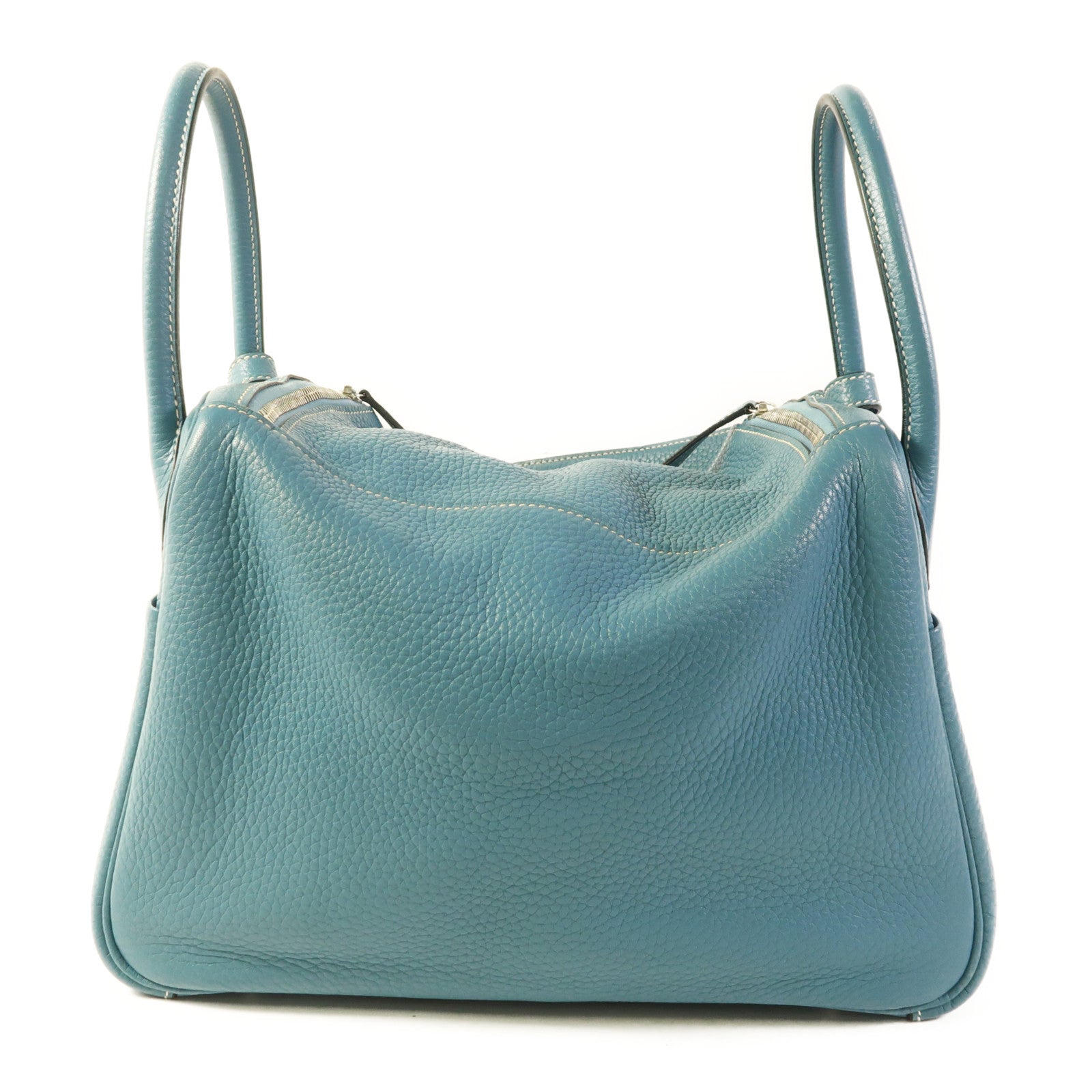 HERMES PHW Lindy 30 2 Way Shoulder Bag Clemence Leather Bleu Jean