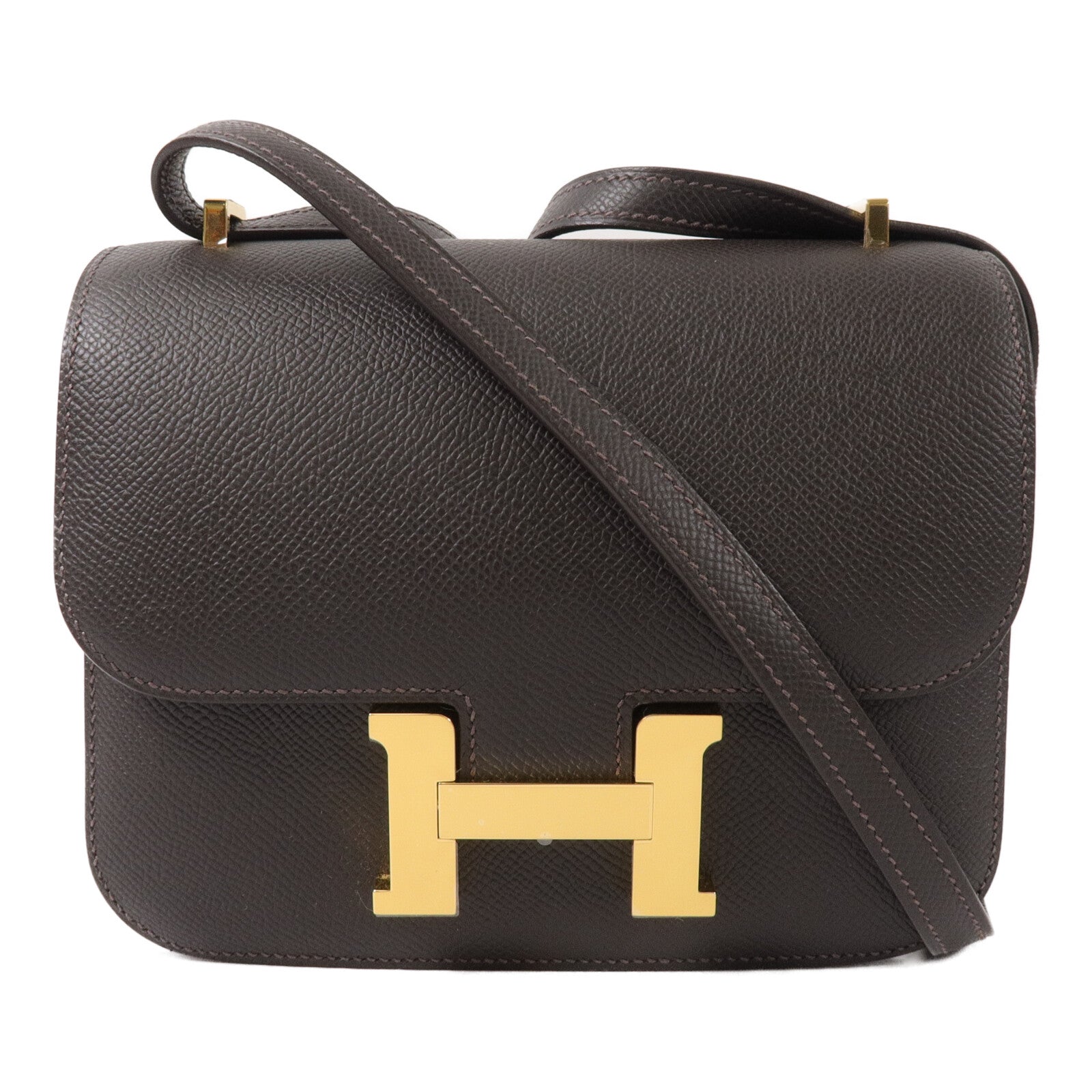 HERMES Epsom皮革Constance Mini III Miroir肩背袋Bai Brun