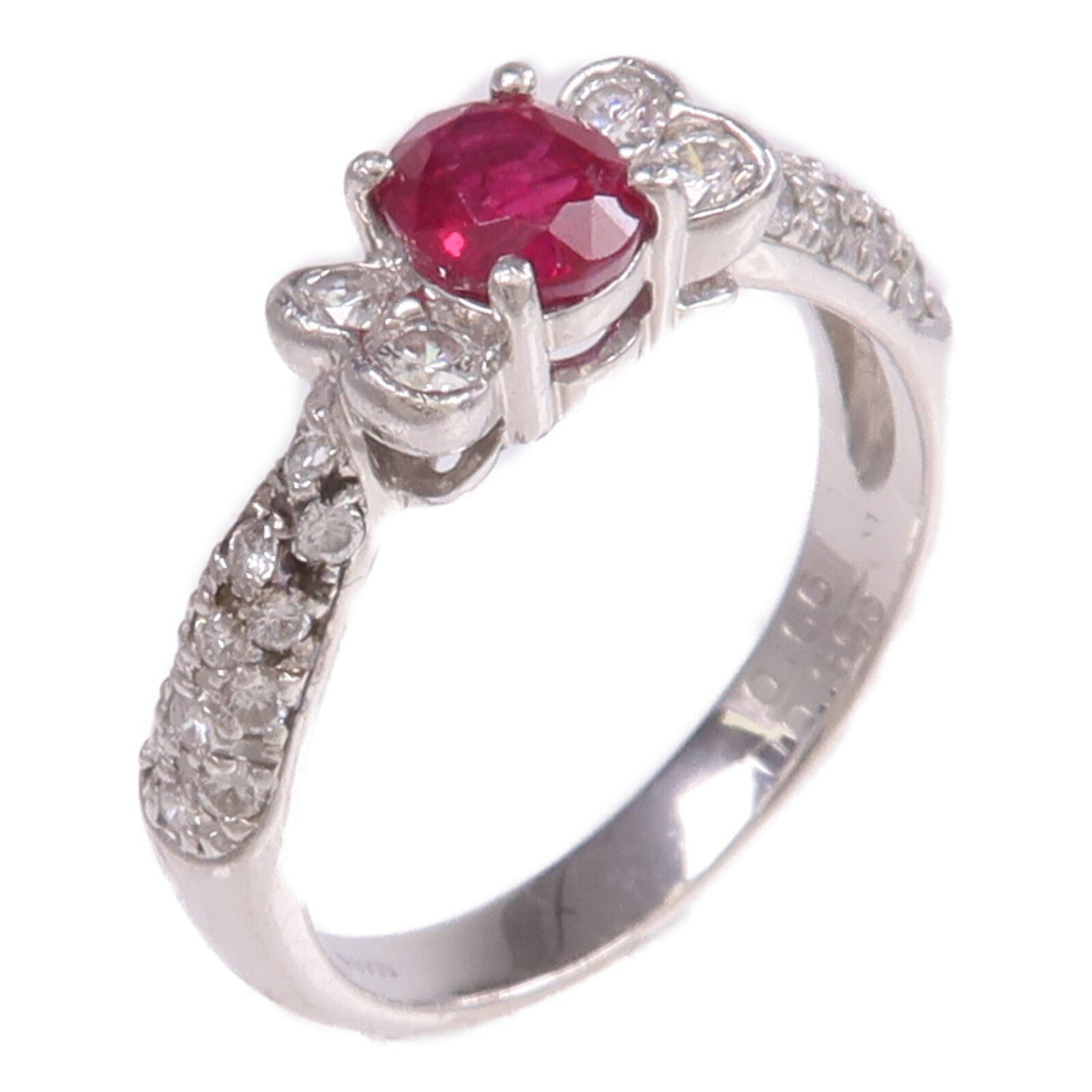 JEWELRY PT900鉑金Ruby Diamond Ring紅寶石/鑽石戒指US#5.25