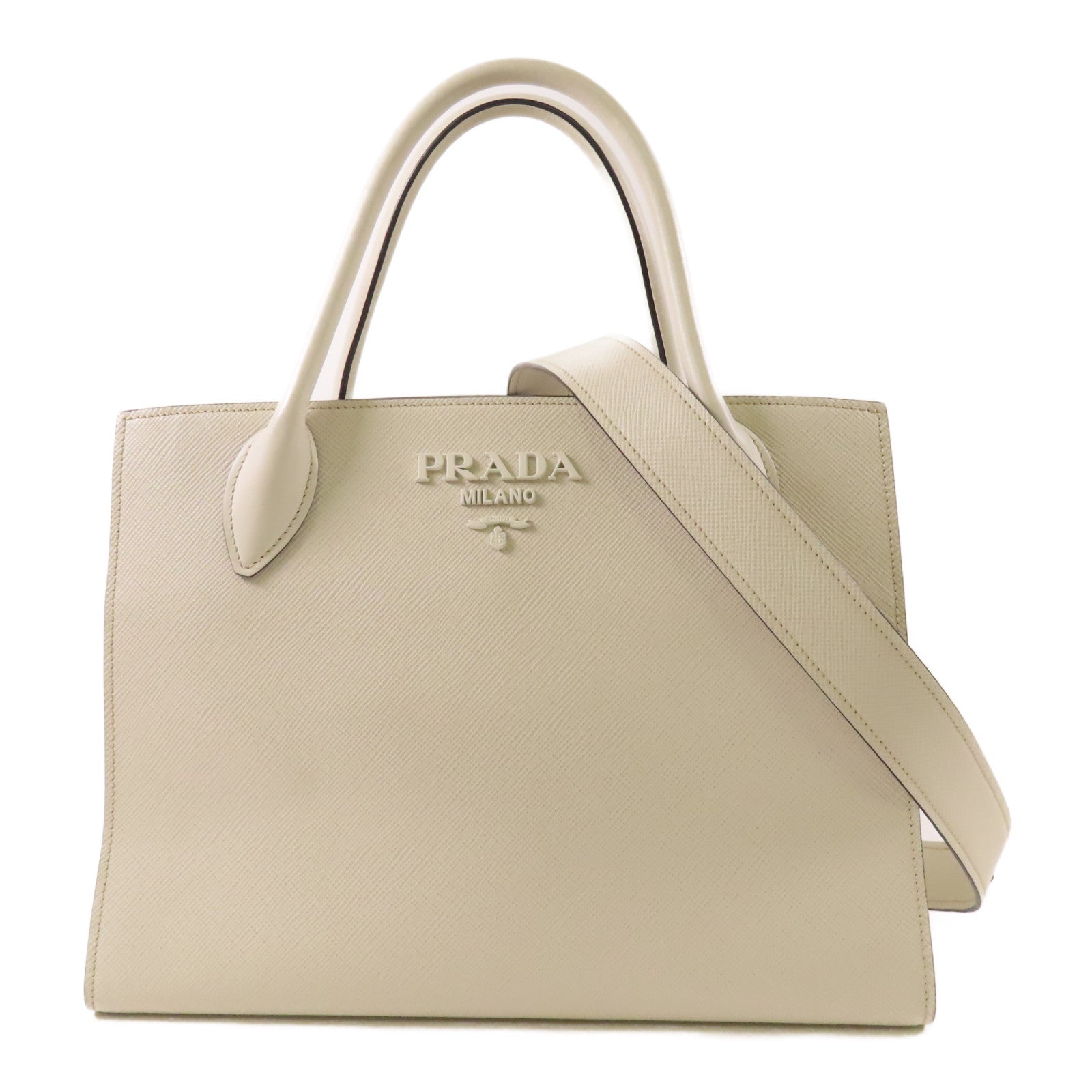 PRADA GHW 2 Way Shoulder Bag Handbag 1BA155 Saffiano Leather White
