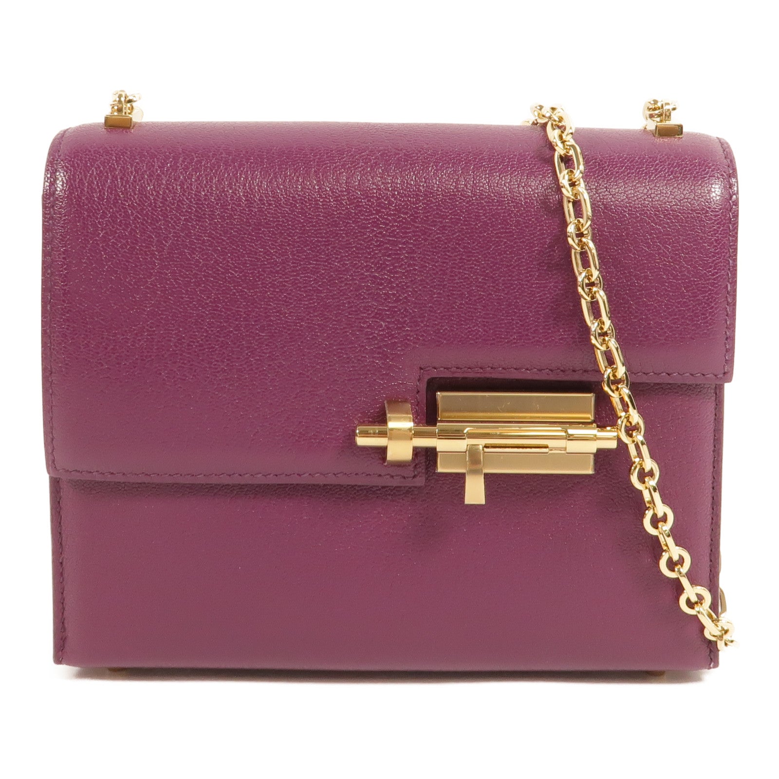 HERMES Chevre皮革Verrou Mini鏈帶肩背袋Anemone