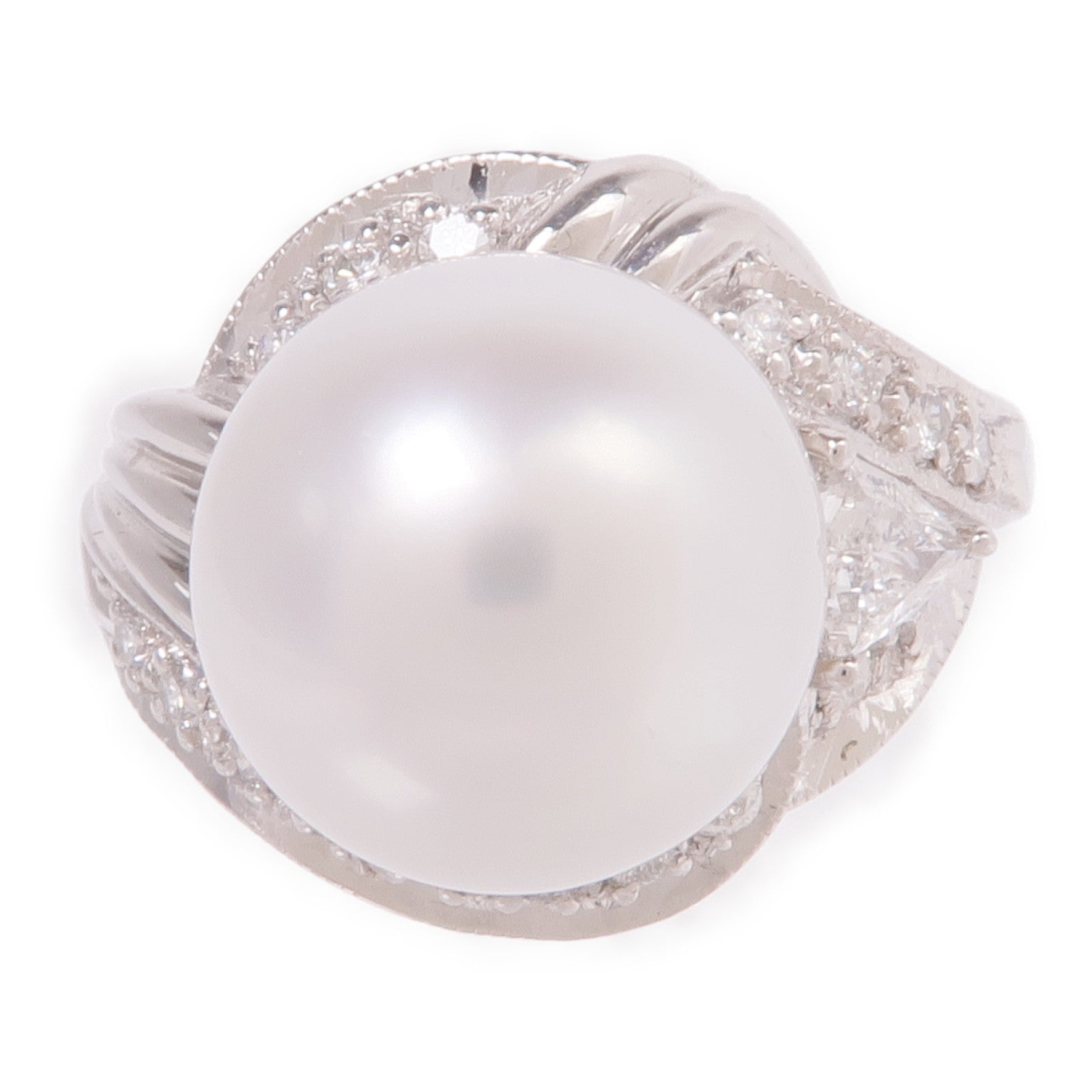 JEWELRY PT900鉑金Pearl Diamond Ring珍珠/鑽石戒指US#5