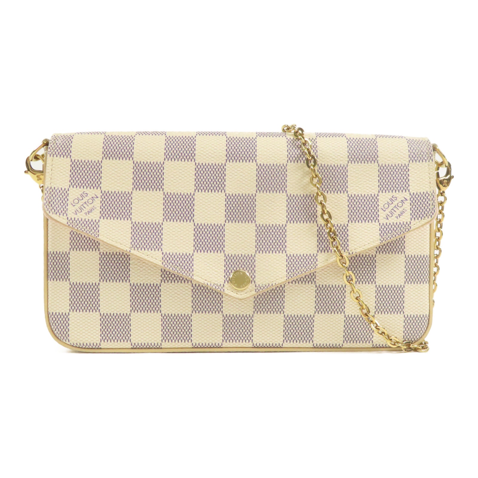 LOUIS VUITTON Damier Azur Felicie Pochette金扣鏈帶肩背袋