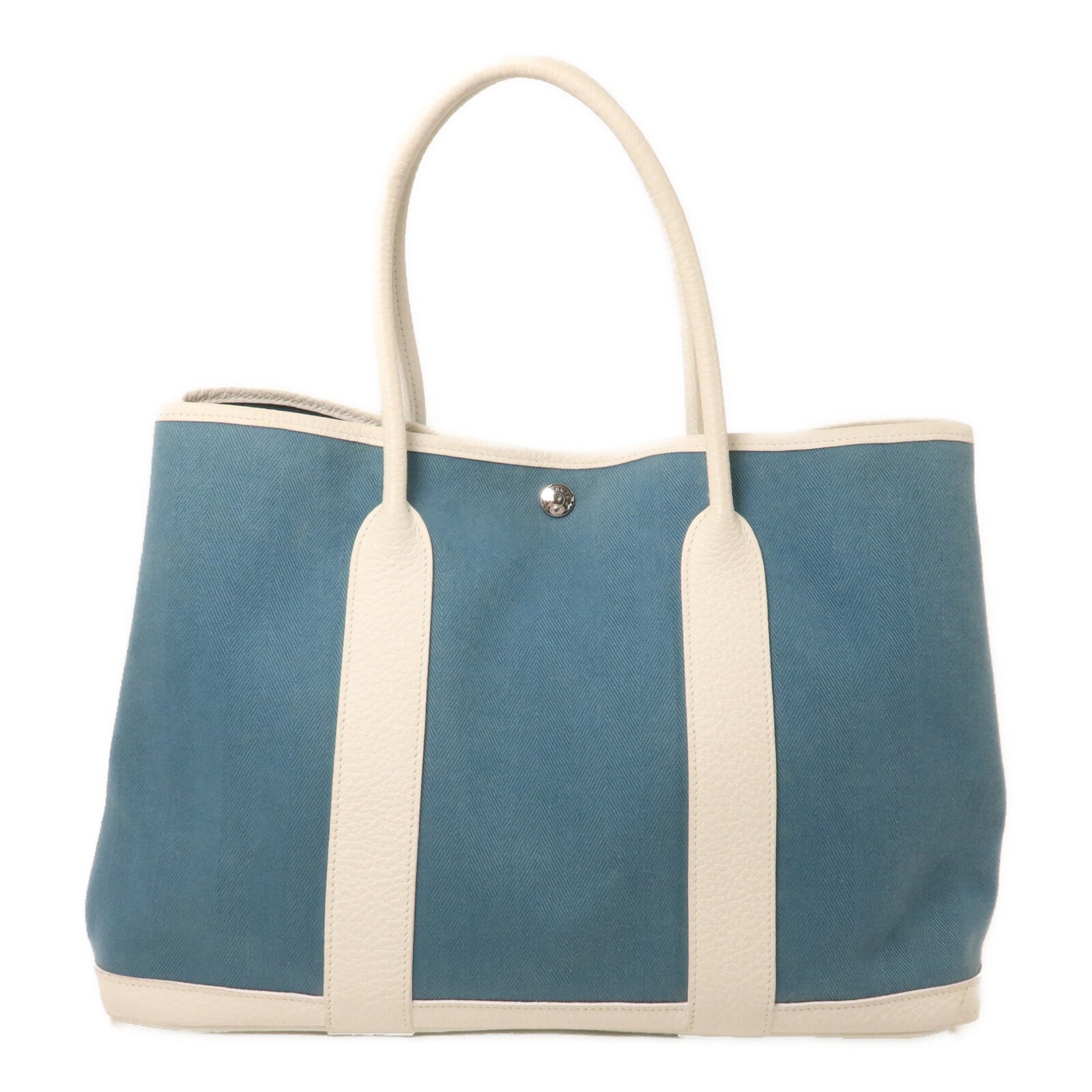 HERMES 帆布Garden Party PM手挽袋Blue/White