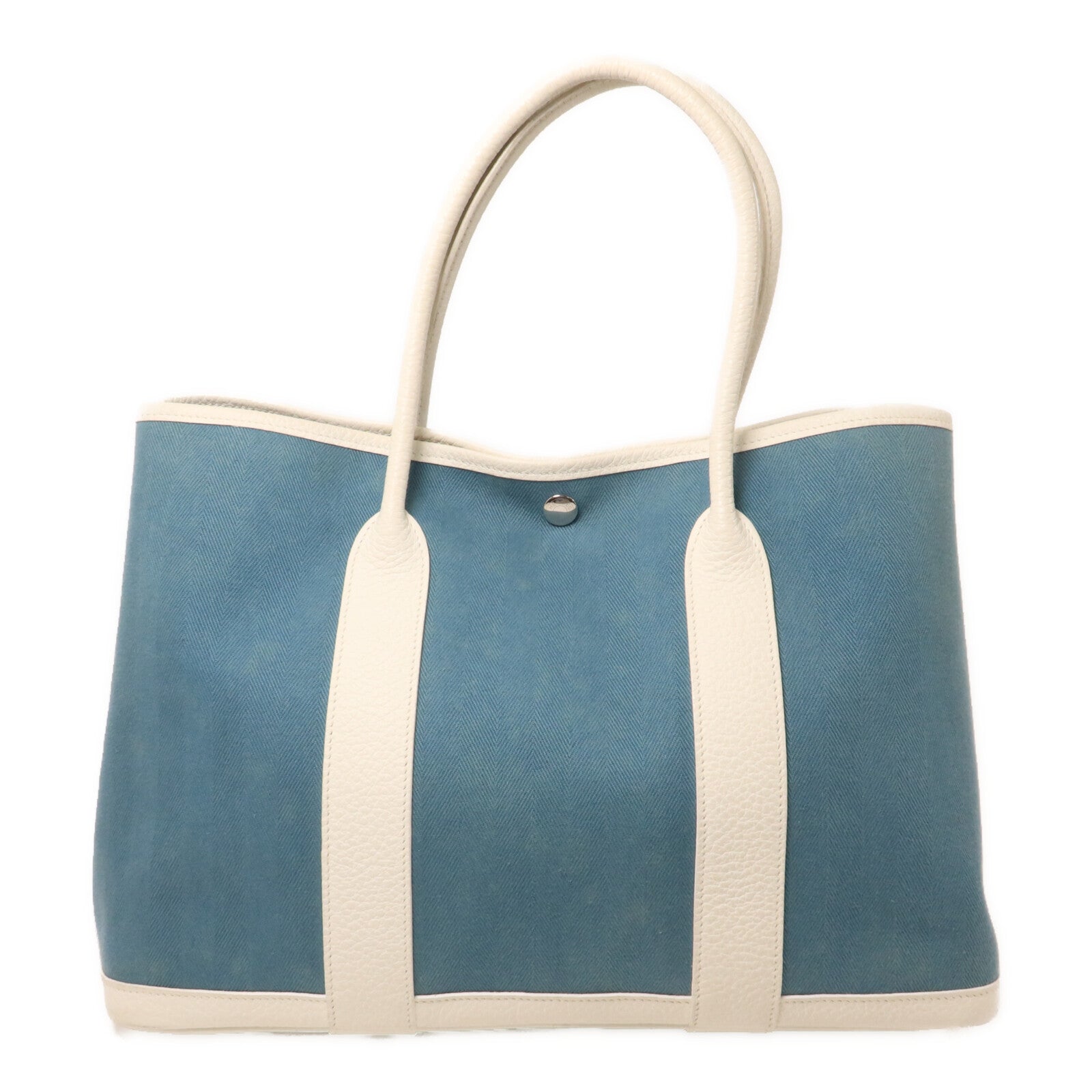HERMES 帆布Garden Party PM手挽袋Blue/White