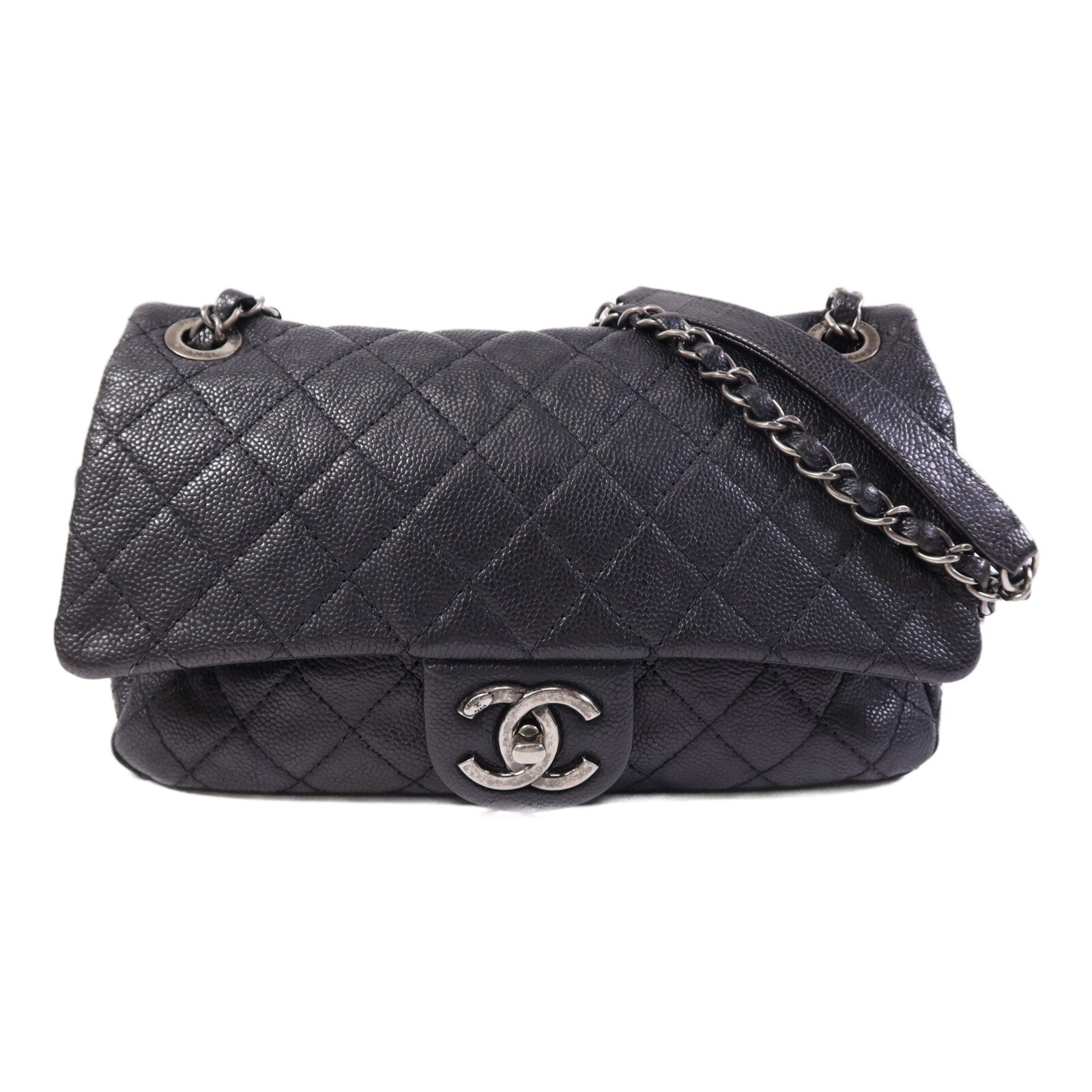 CHANEL 牛皮皮革Chain Shoulder Bag銀扣鏈帶肩背袋