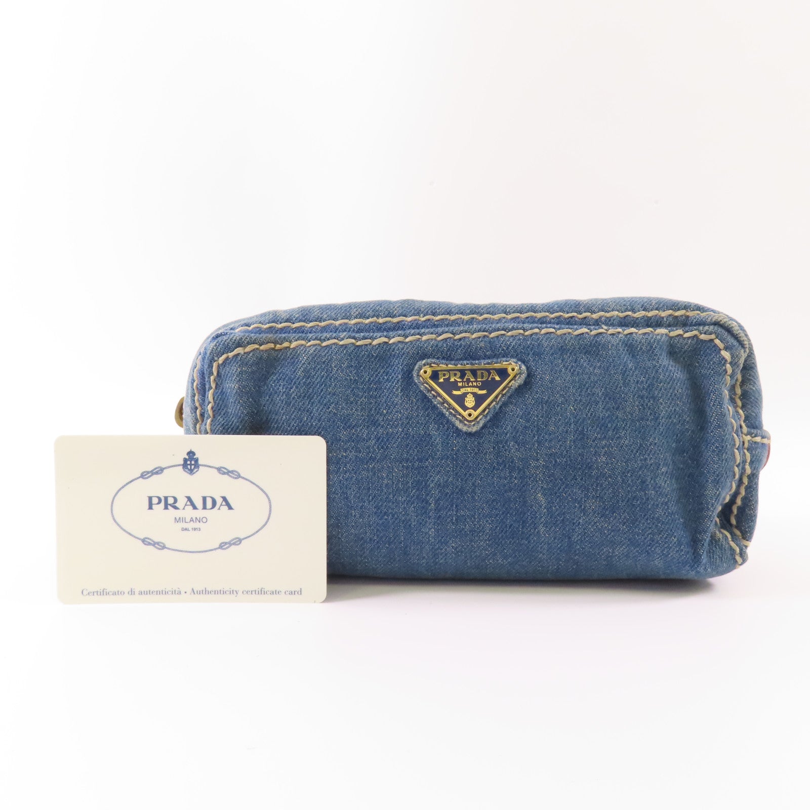 PRADA 牛仔布Pouch金扣手拿包